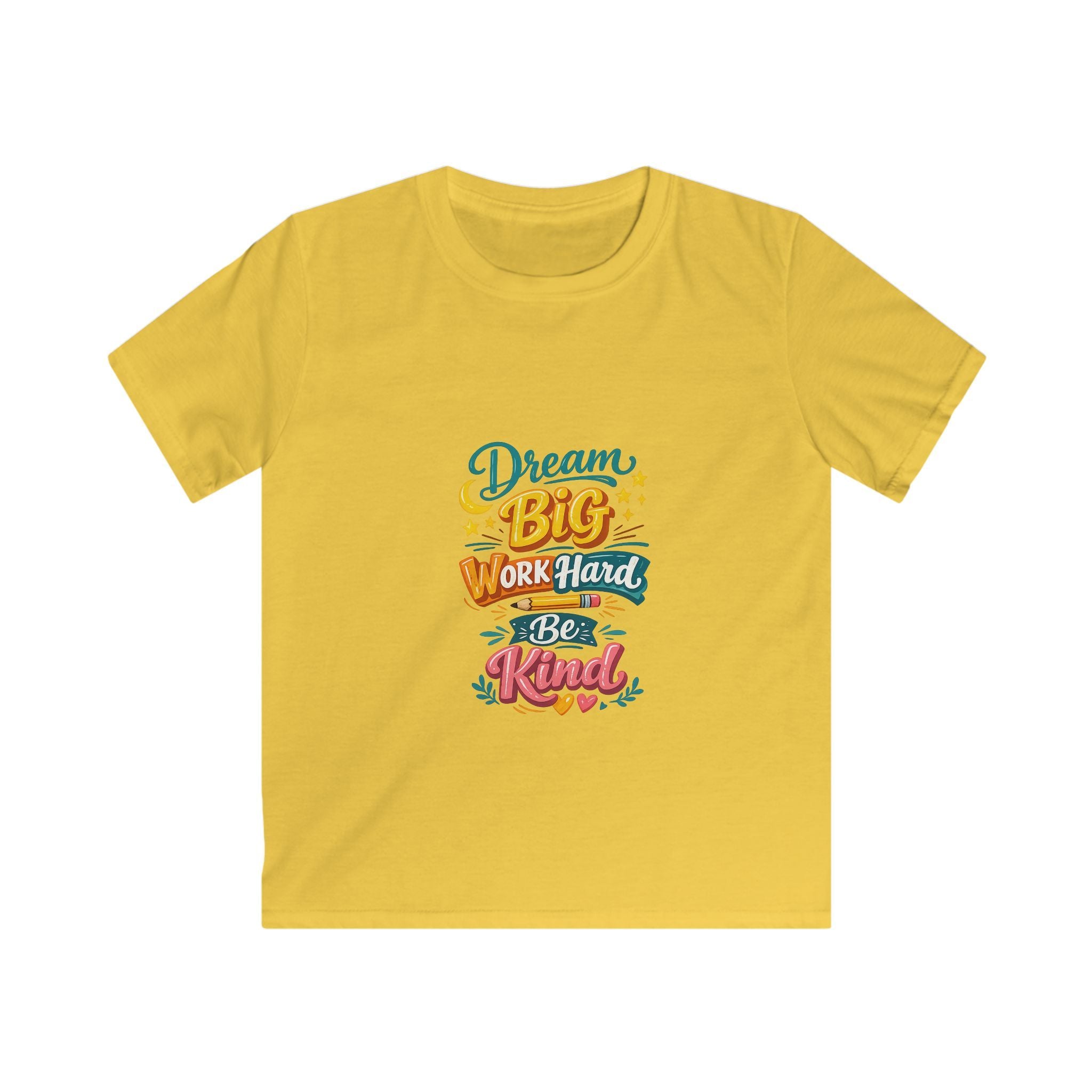 Kids Tee — "Dream Big, Work Hard, Be Kind" Motivational Graphic Shirt