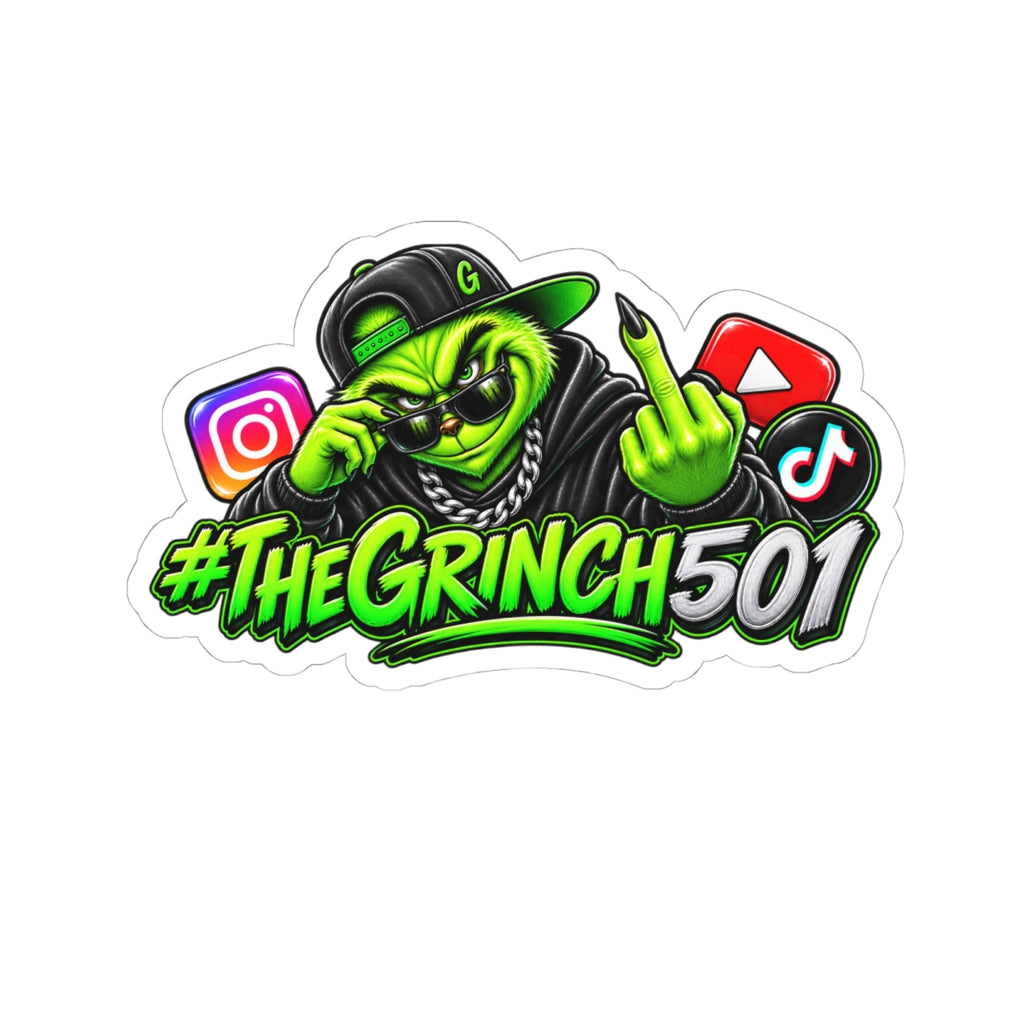 TheGrinch501 Neon Streetwear Sticker — #TheGrinch501 Social Media Logo Kiss-Cut Sticker