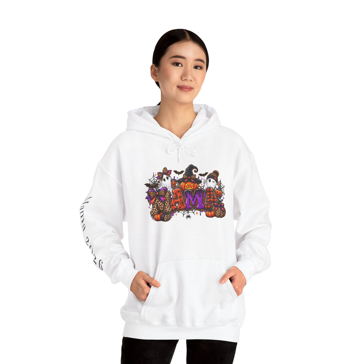 Halloween Mama Hoodie — Cute Spooky Pumpkin & Cat Graphic Sweatshirt (Mama 2026)