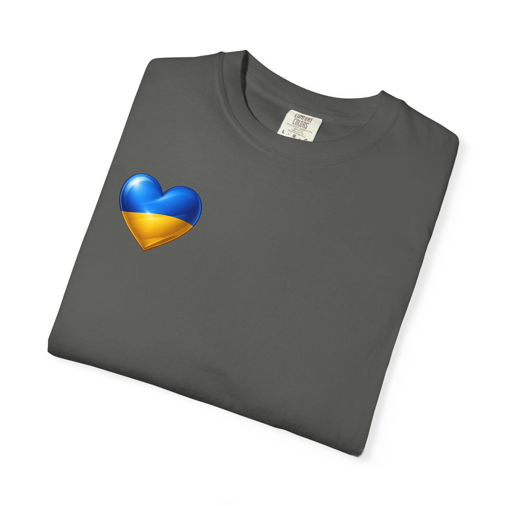 T-Shirt — USA & Ukraine Flag Heart Graphic Tee (Back Flag Image)