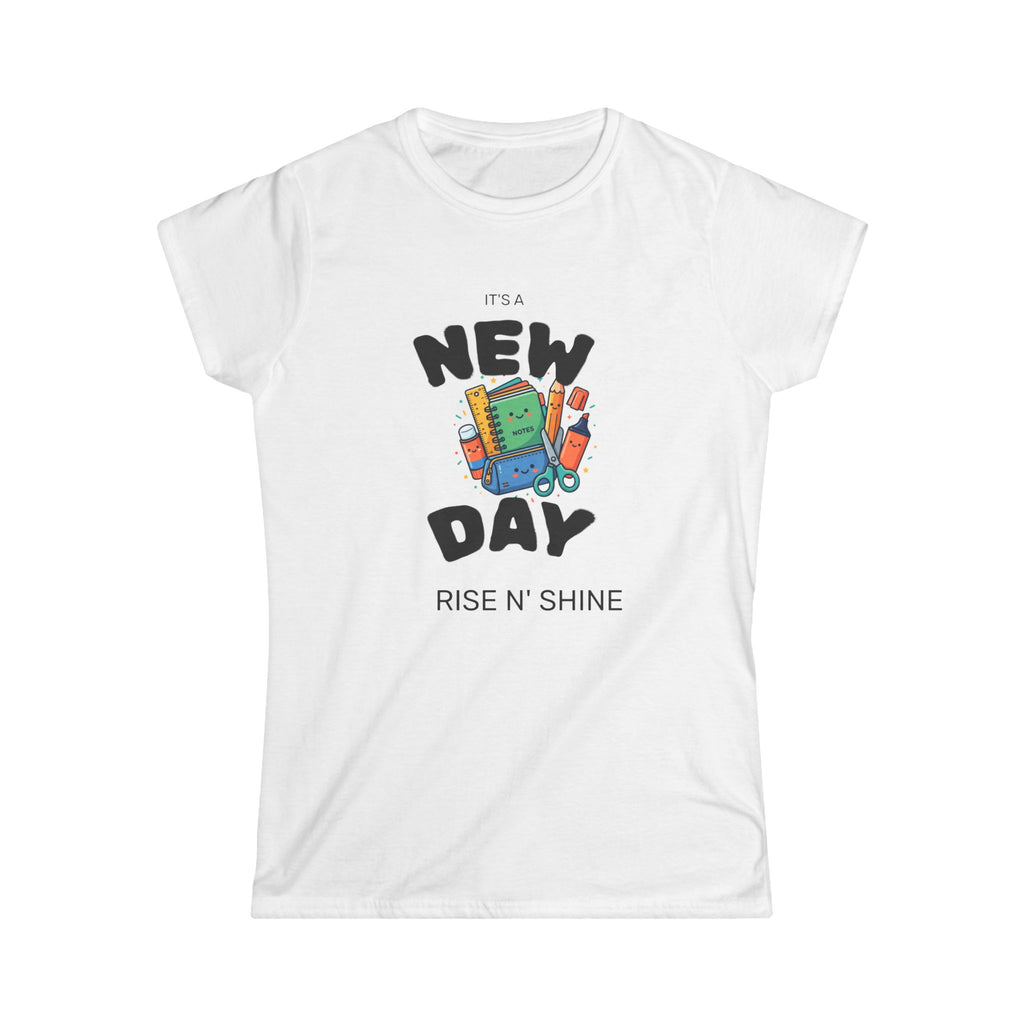 New Day Rise N' Shine Women's Tee — Cute Morning Coffee & Planner Graphic