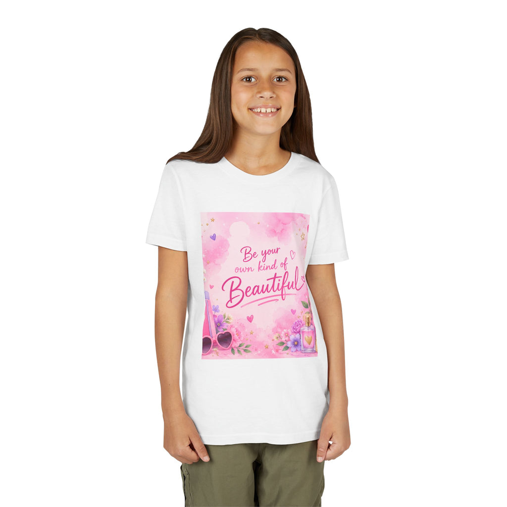 Youth Tee — “Be Your Own Kind of Beautiful” Pink Floral Graphic