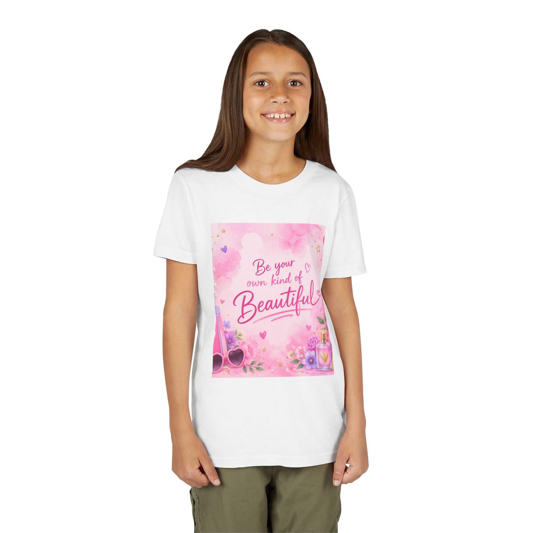Youth Tee — “Be Your Own Kind of Beautiful” Pink Floral Graphic