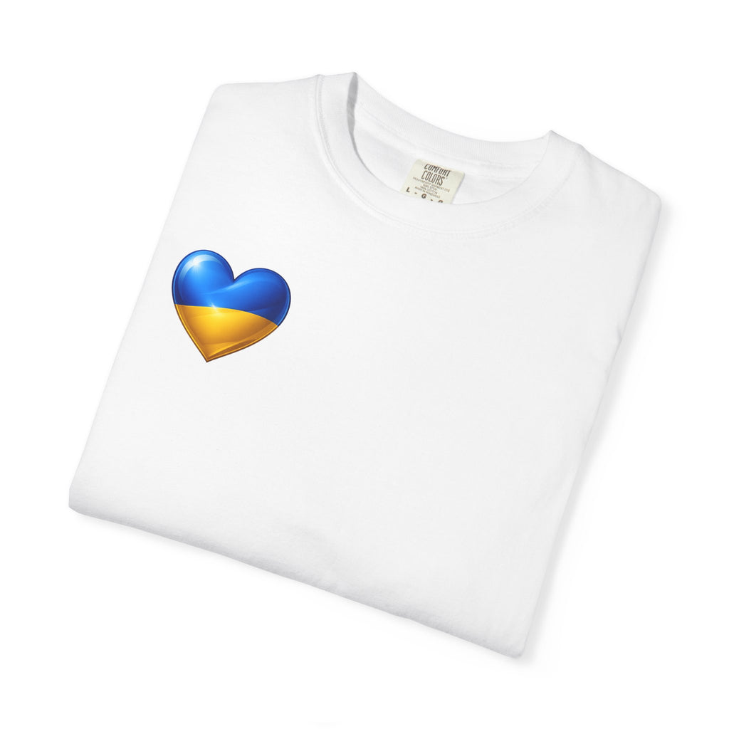 T-Shirt — USA & Ukraine Flag Heart Graphic Tee (Back Flag Image)