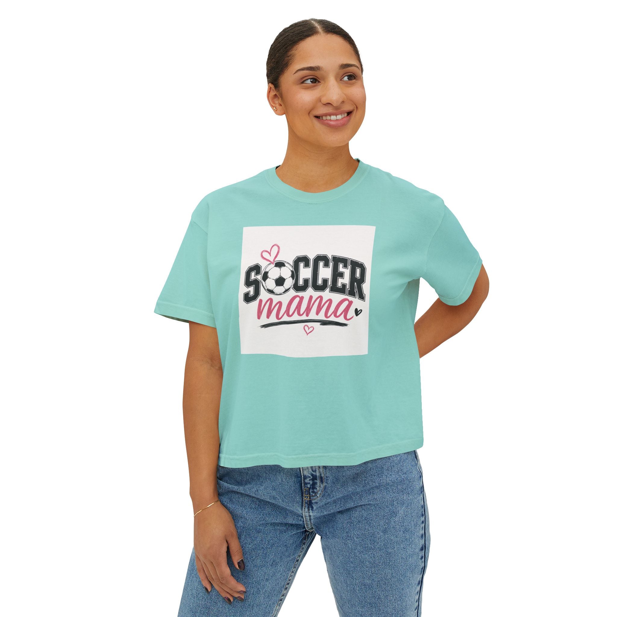 Soccer Mama Boxy Tee — Women's Soccer Mom Shirt with Heart Soccer Ball