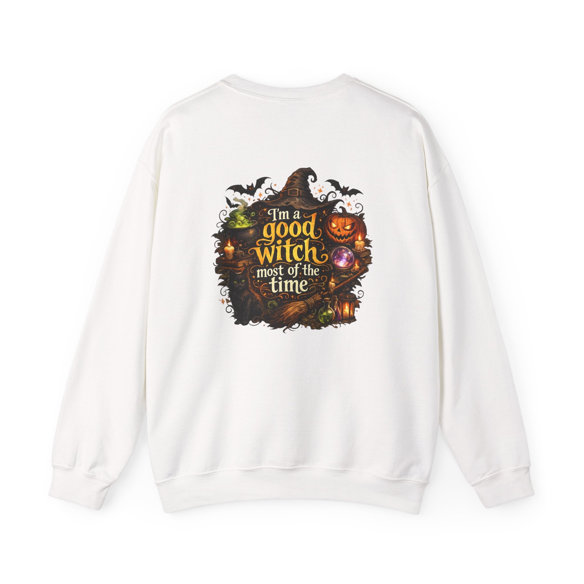 Witch Crewneck Sweatshirt — “I’m a Good Witch (Most of the Time)” Halloween Pullover