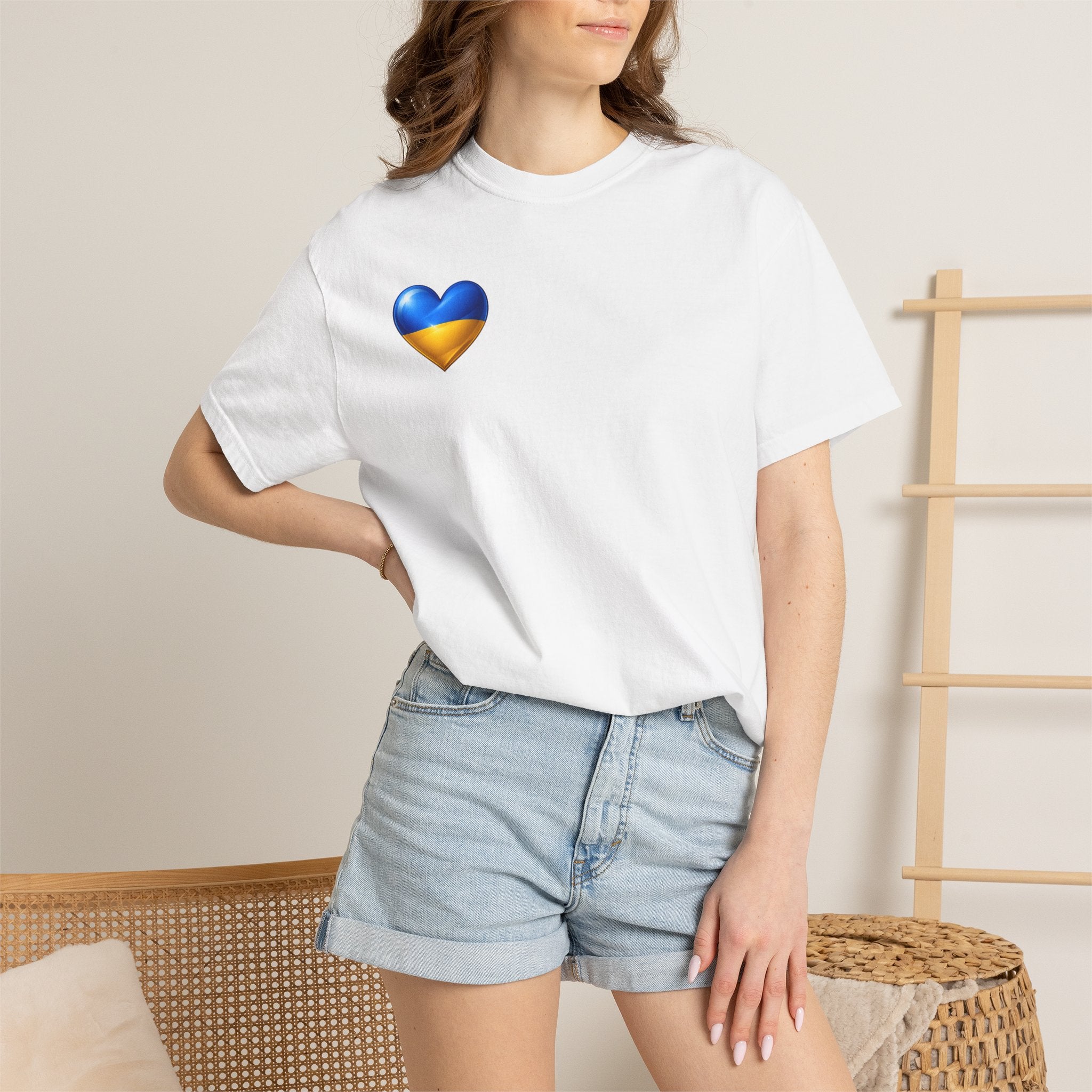 T-Shirt — USA & Ukraine Flag Heart Graphic Tee (Back Flag Image)