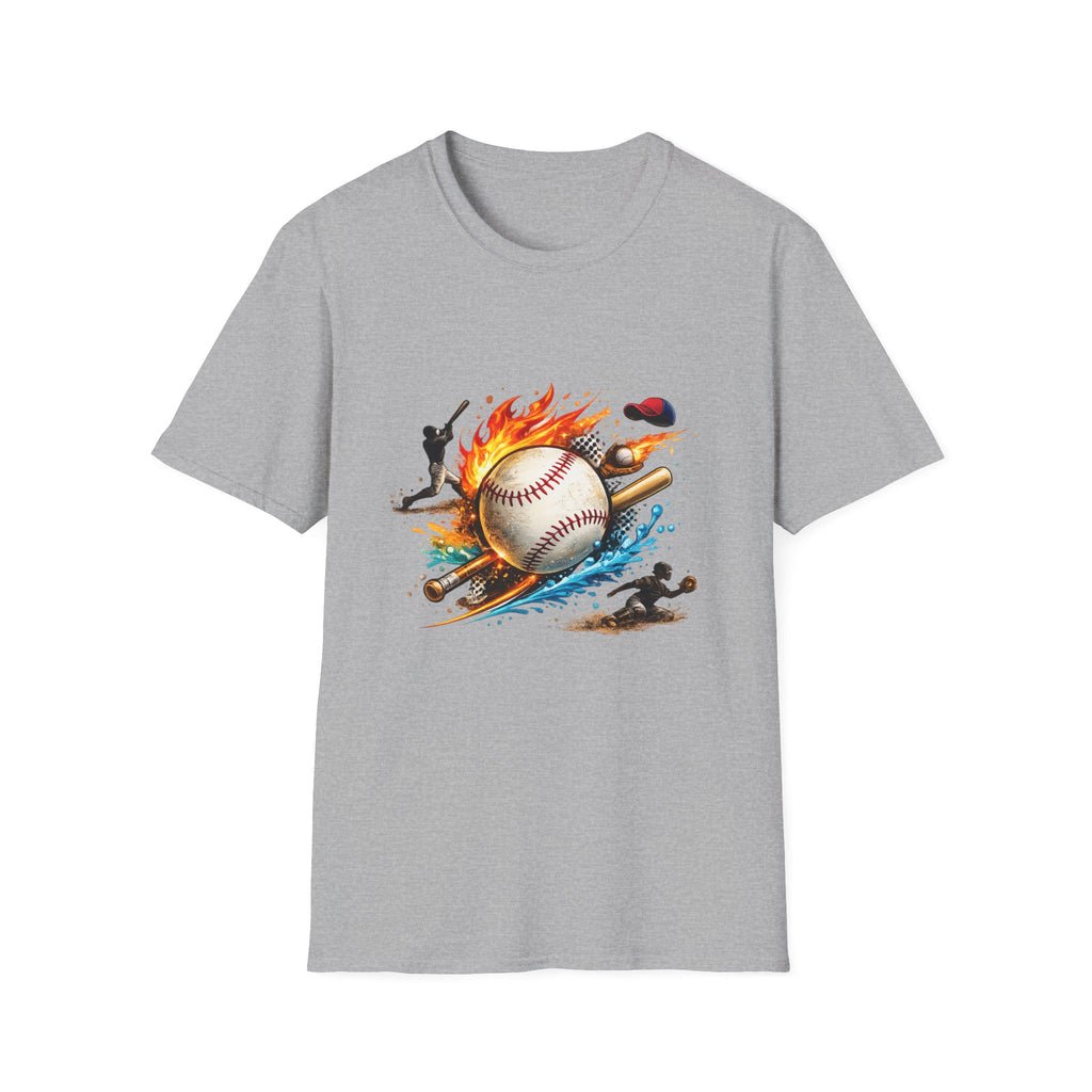 Baseball Inferno T-Shirt — Flaming Ball & Players Graphic Baseball Tee