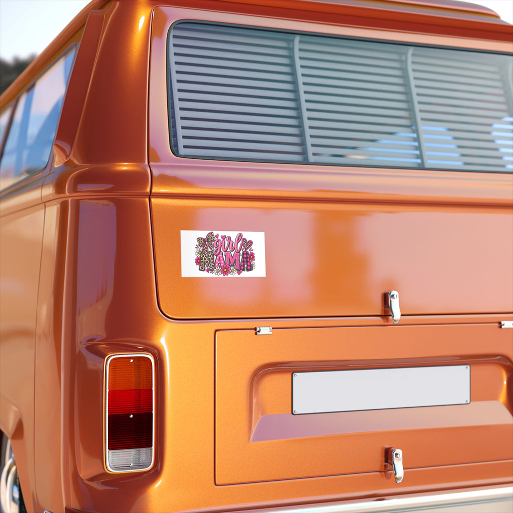 Girl Mama Bumper Sticker — Pink Leopard, Plaid & Floral Car Decal