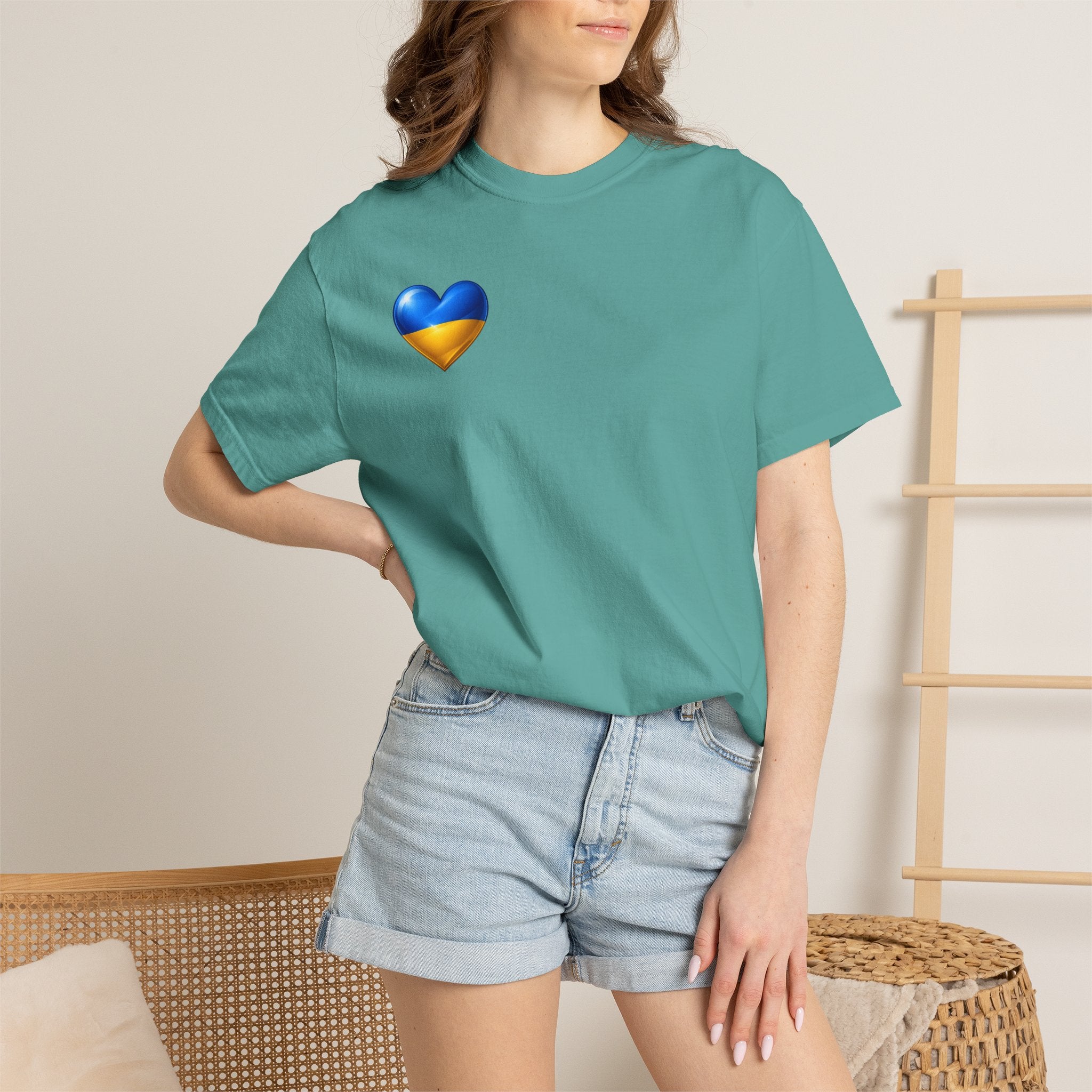 T-Shirt — USA & Ukraine Flag Heart Graphic Tee (Back Flag Image)