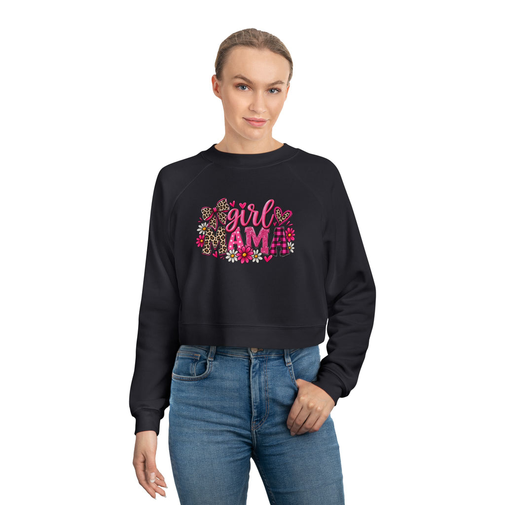 Cropped Pullover - "Girl I Am" Floral Graphic Fleece