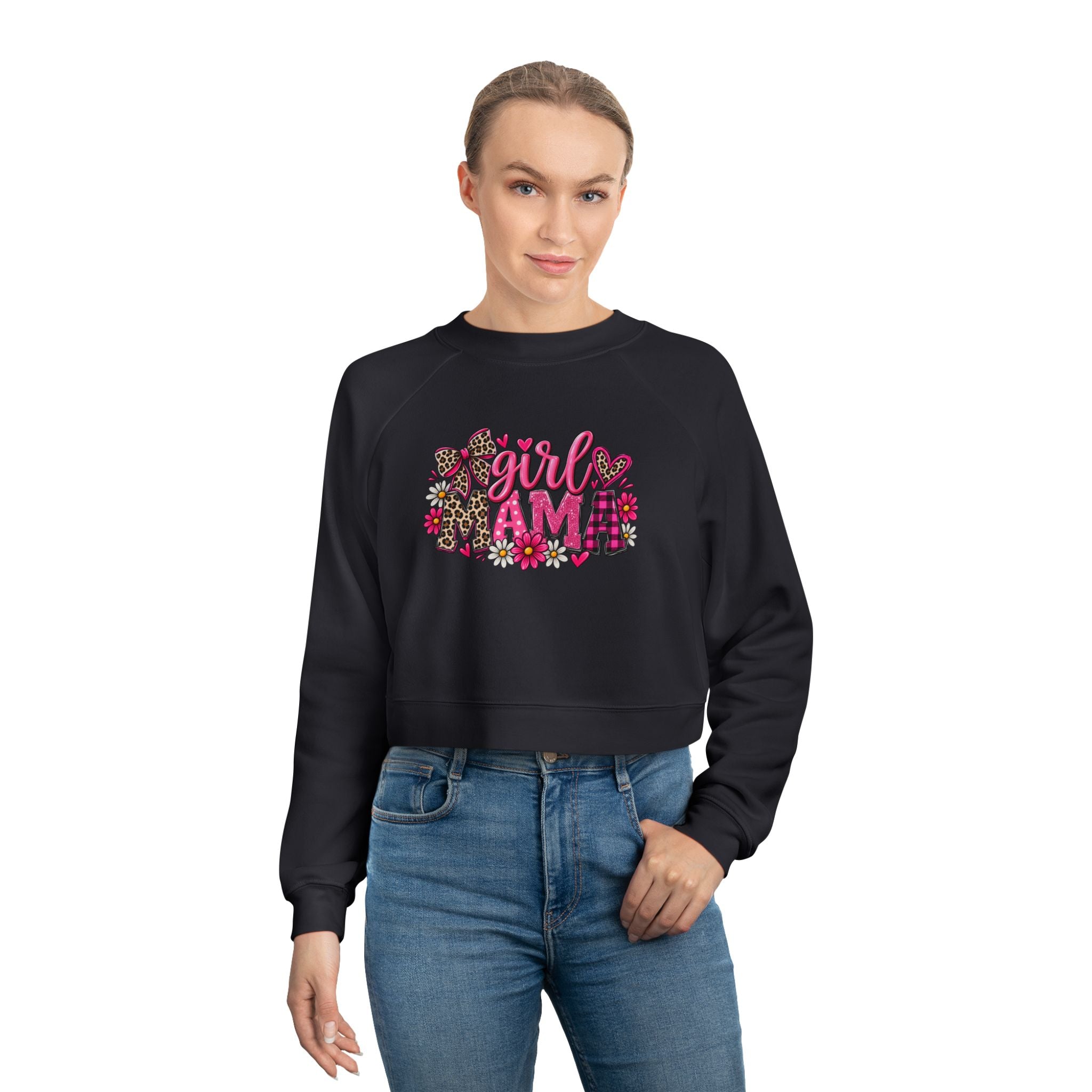 Cropped Pullover - "Girl I Am" Floral Graphic Fleece