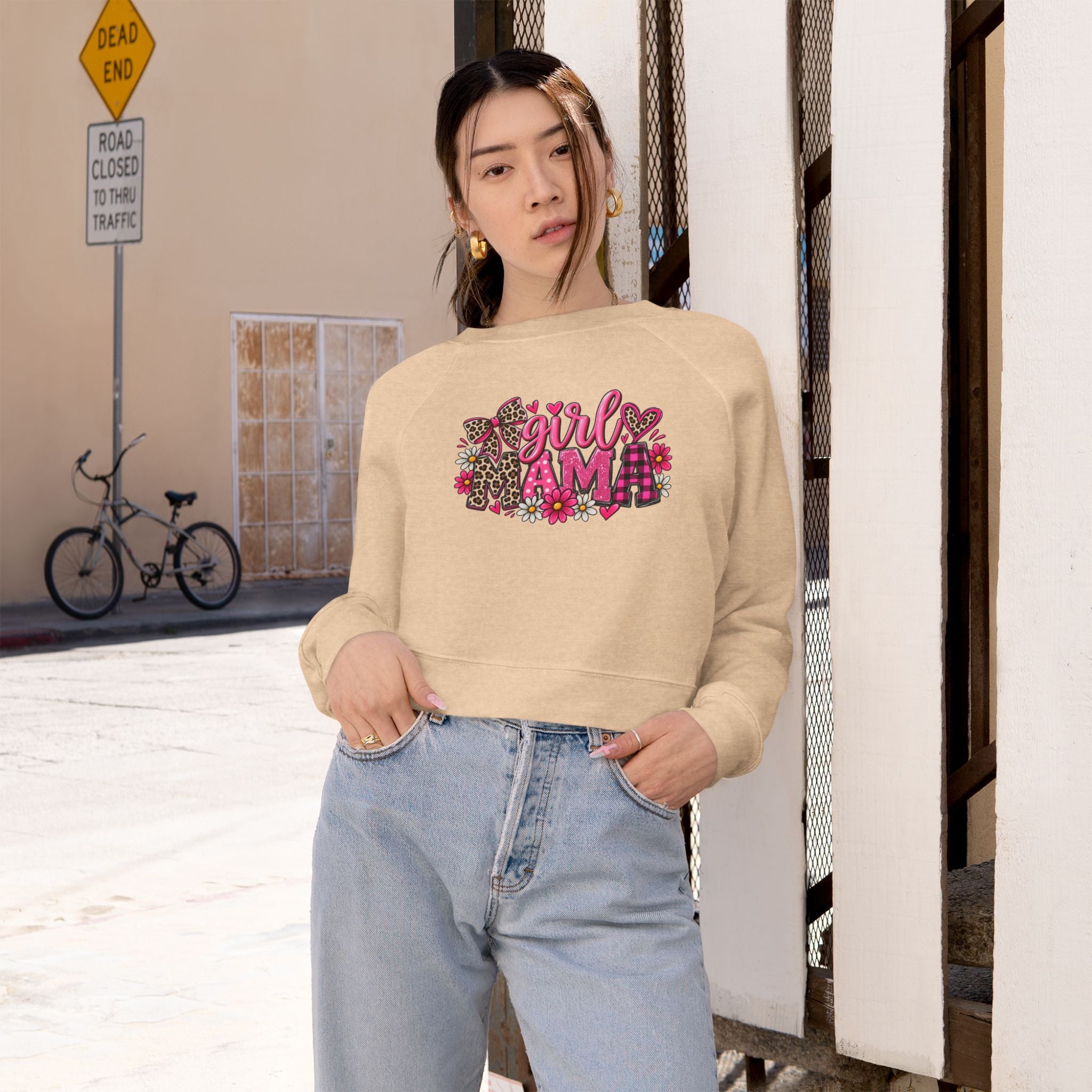 Cropped Pullover - "Girl I Am" Floral Graphic Fleece