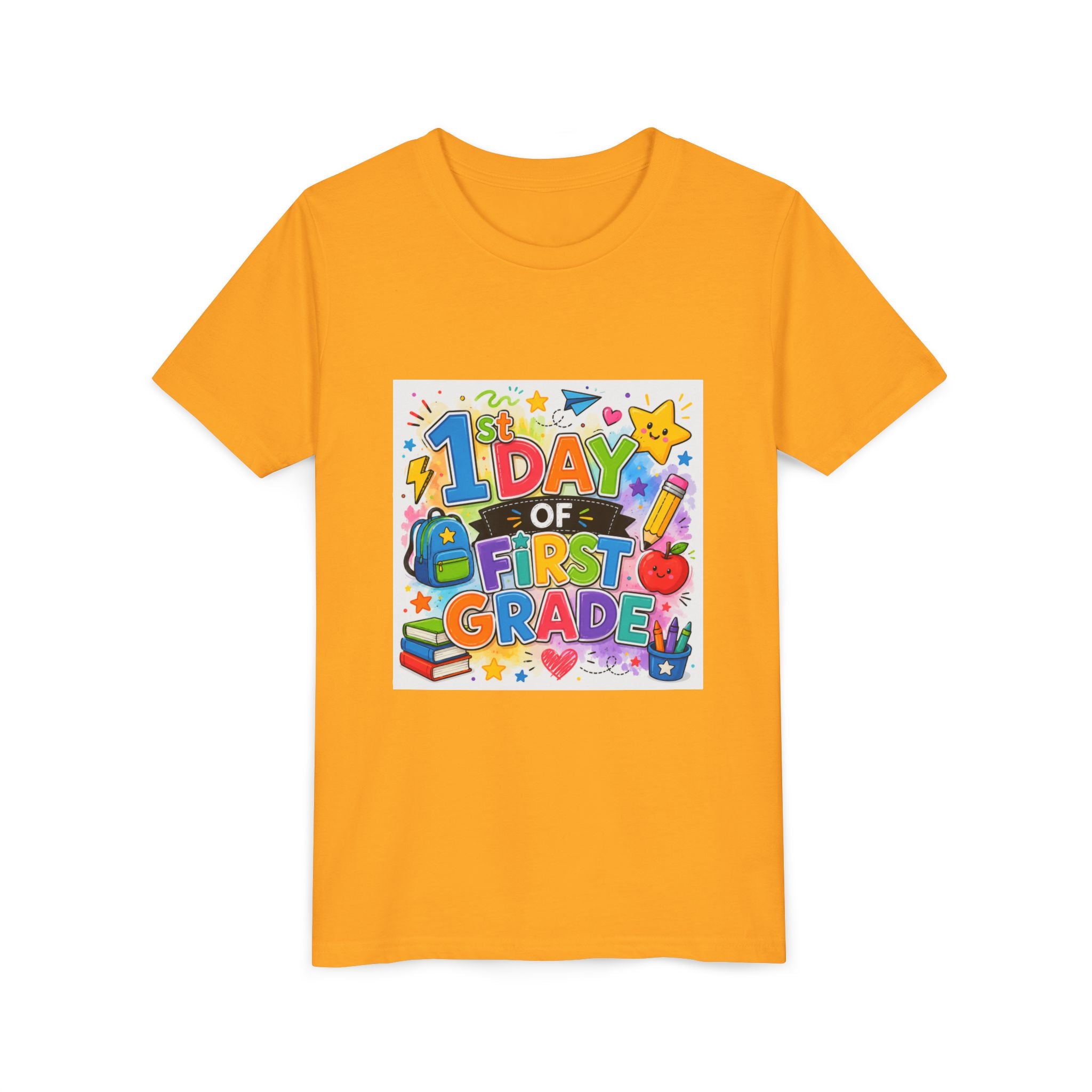 1st Day of First Grade Youth Tee — Colorful Back-to-School Kids Shirt