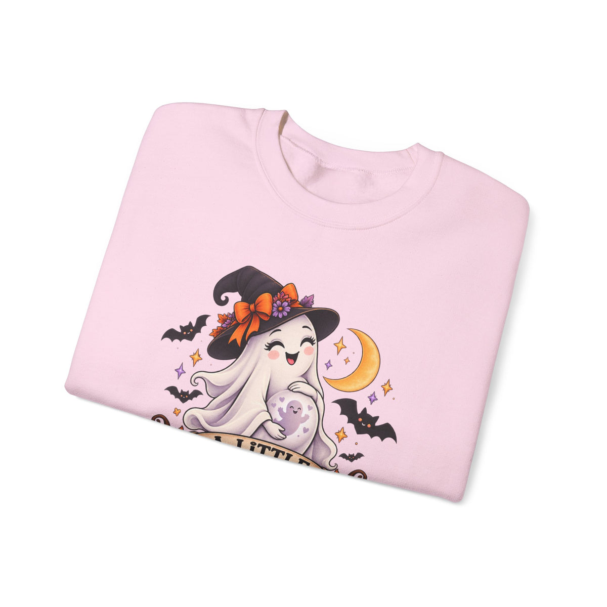 Halloween Maternity Sweatshirt — "A Little Boo Is Due" Ghost Mom Crewneck