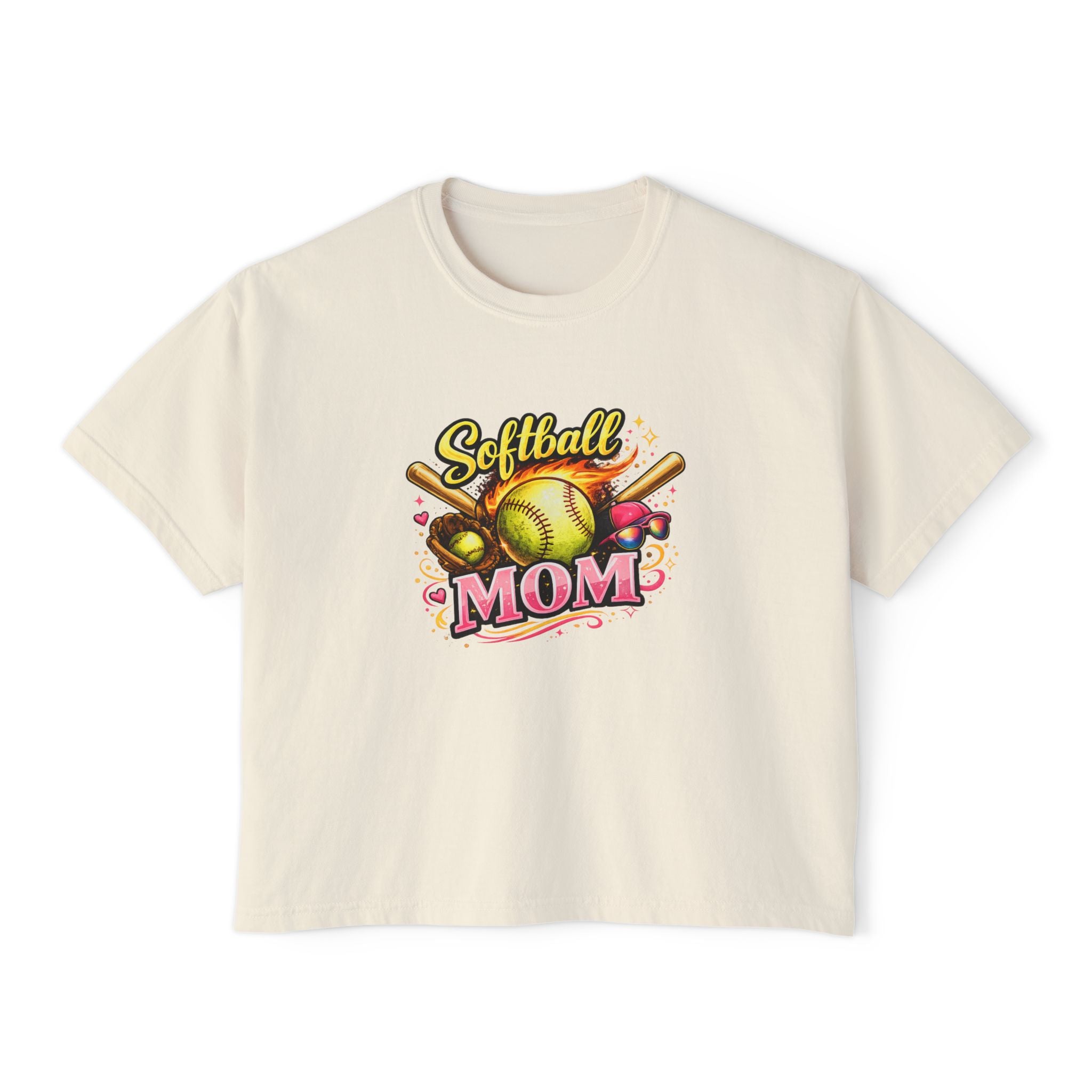 Softball Mom Boxy Tee — Cute Retro Softball Graphic for Baseball Moms