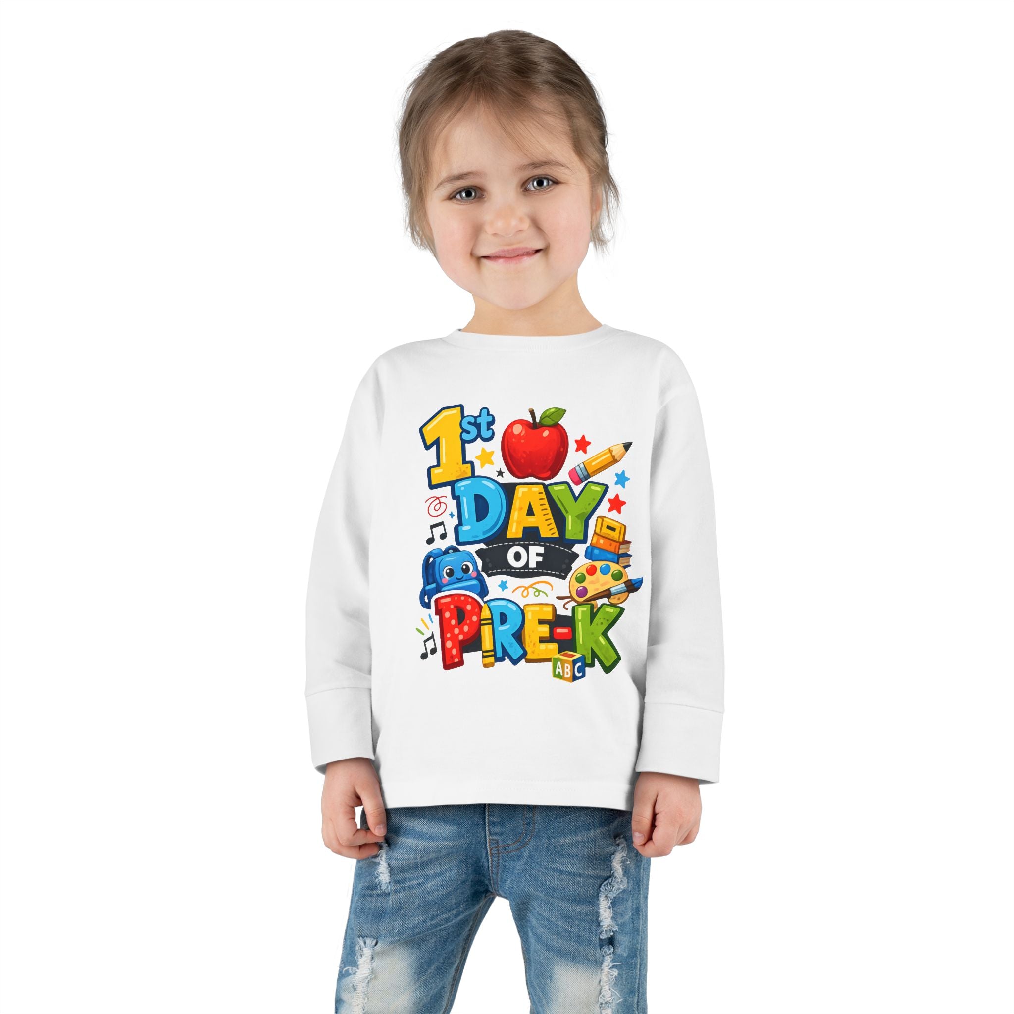 1st Day of Pre-K Toddler Long Sleeve Tee — Colorful Back-to-School Shirt