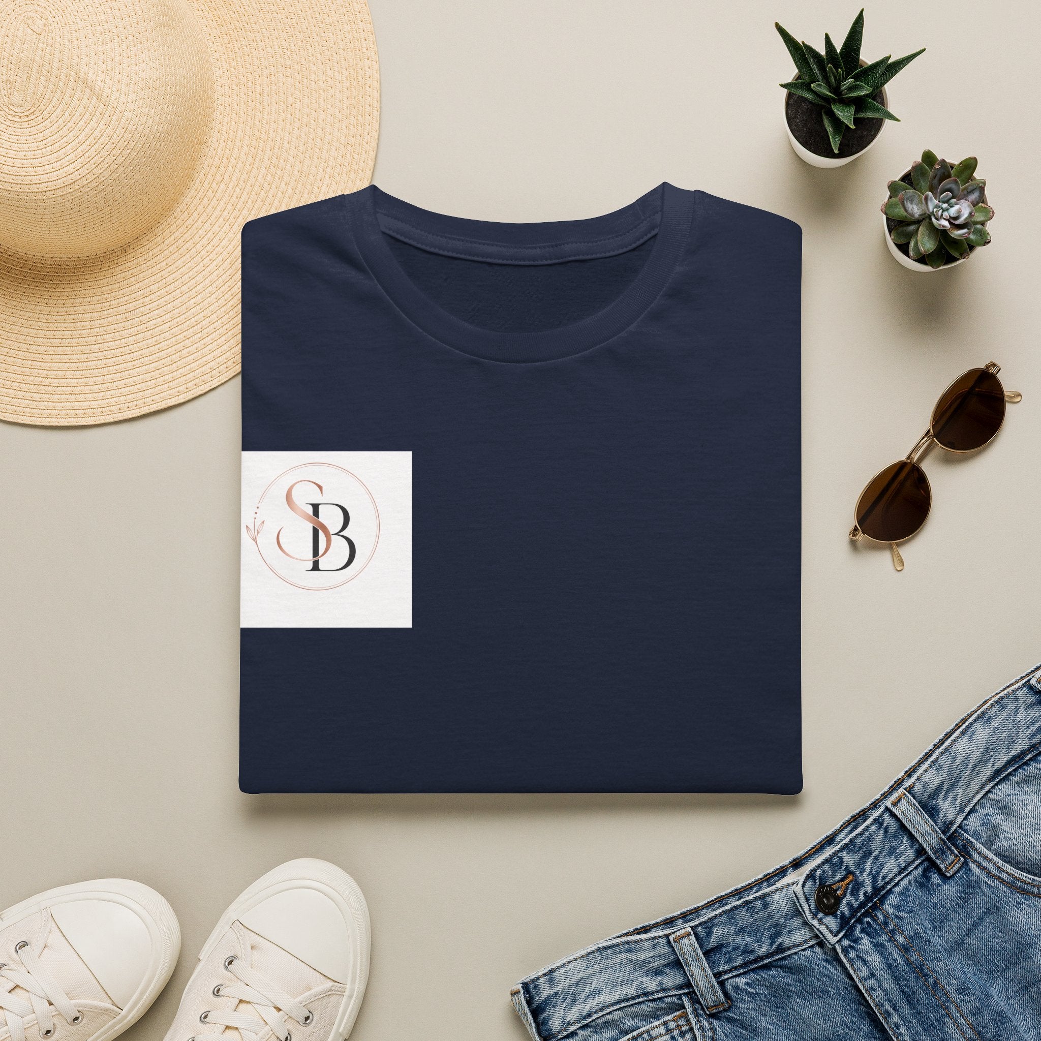 Monogram SB Minimalist T‑Shirt — Rose Gold Circle Logo