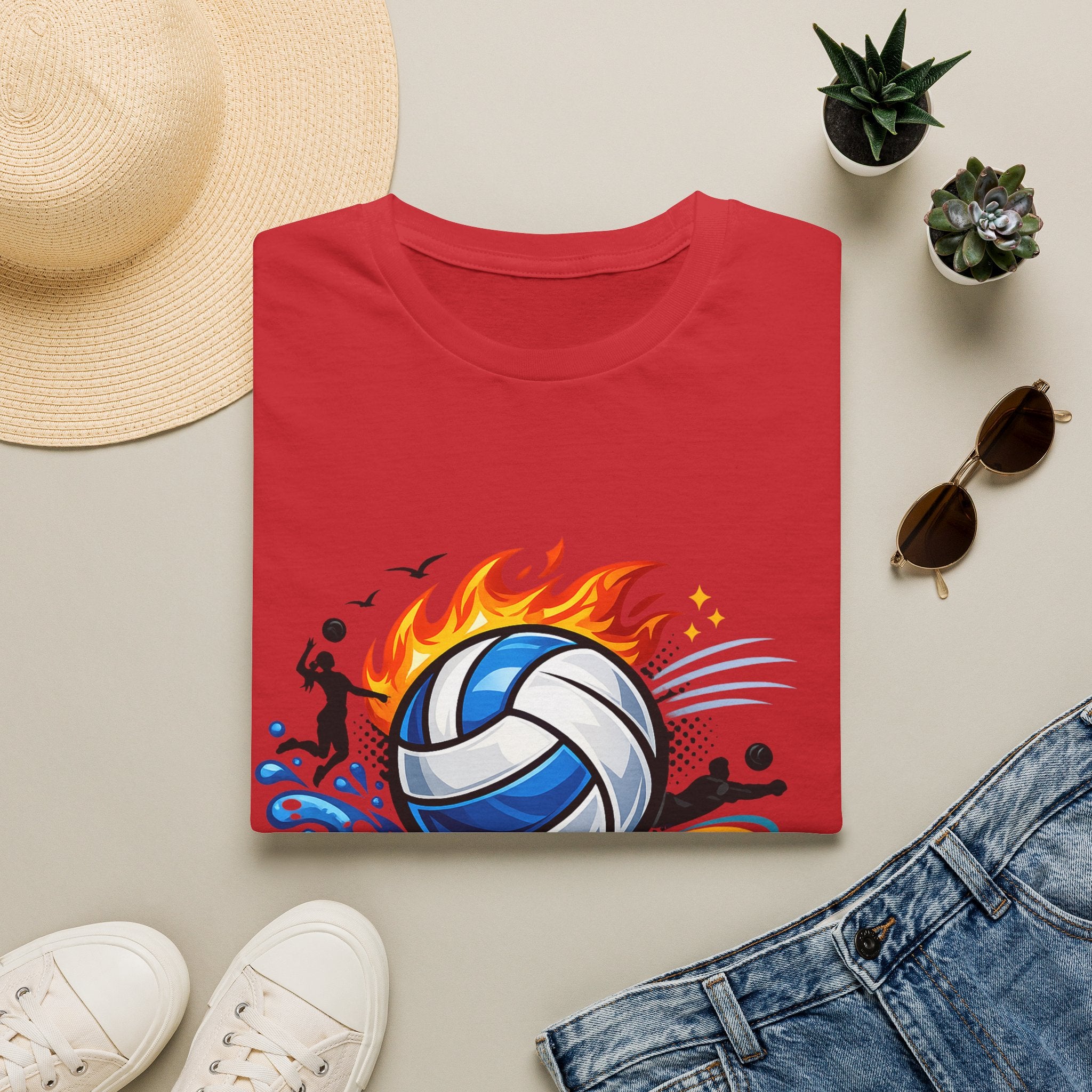 Volleyball Flame Graphic T-Shirt — Beach & Indoor Player Tee