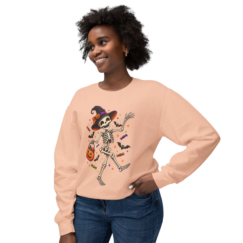 Halloween Dancing Skeleton Sweatshirt — Witch Hat Trick-or-Treat Pumpkin Design
