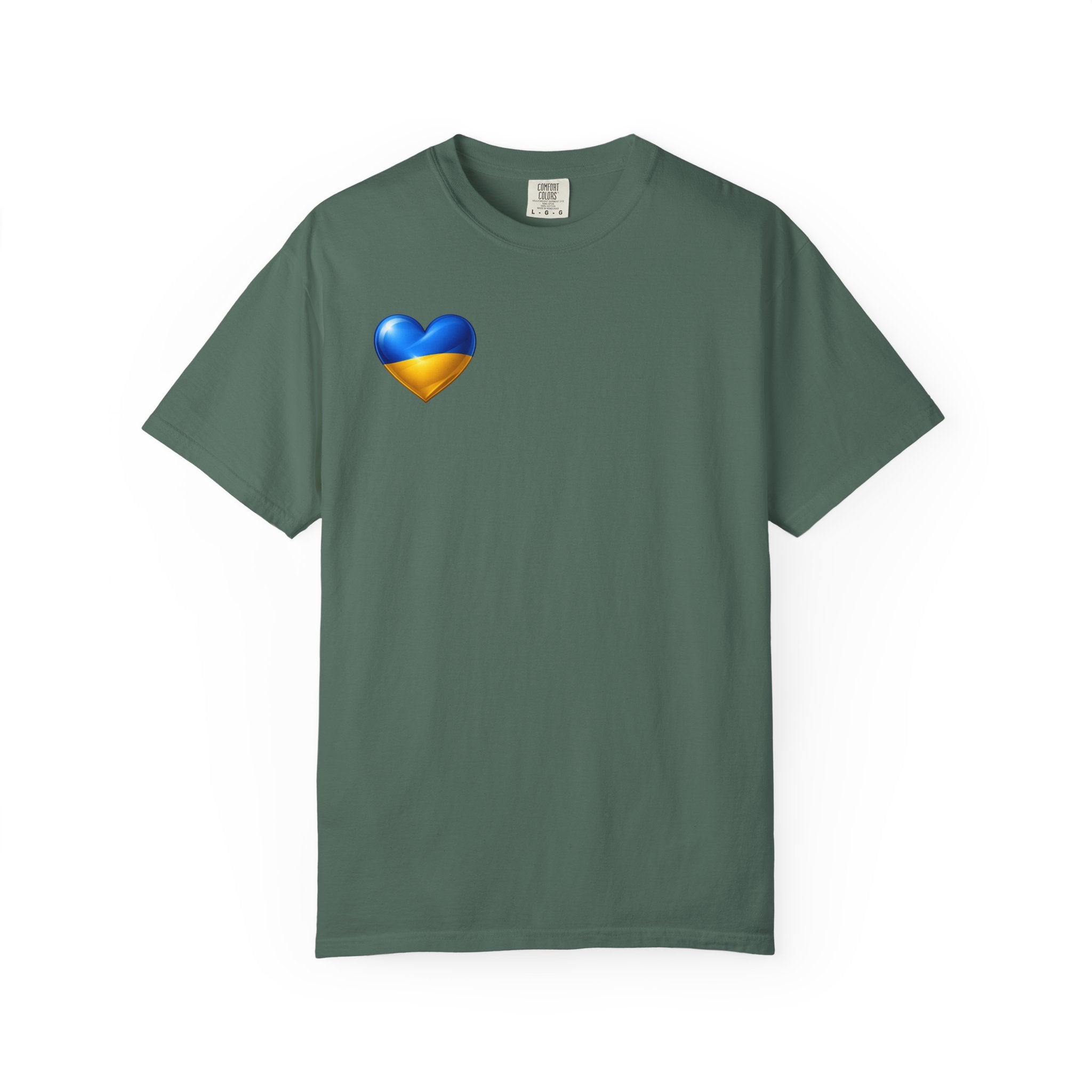T-Shirt — USA & Ukraine Flag Heart Graphic Tee (Back Flag Image)