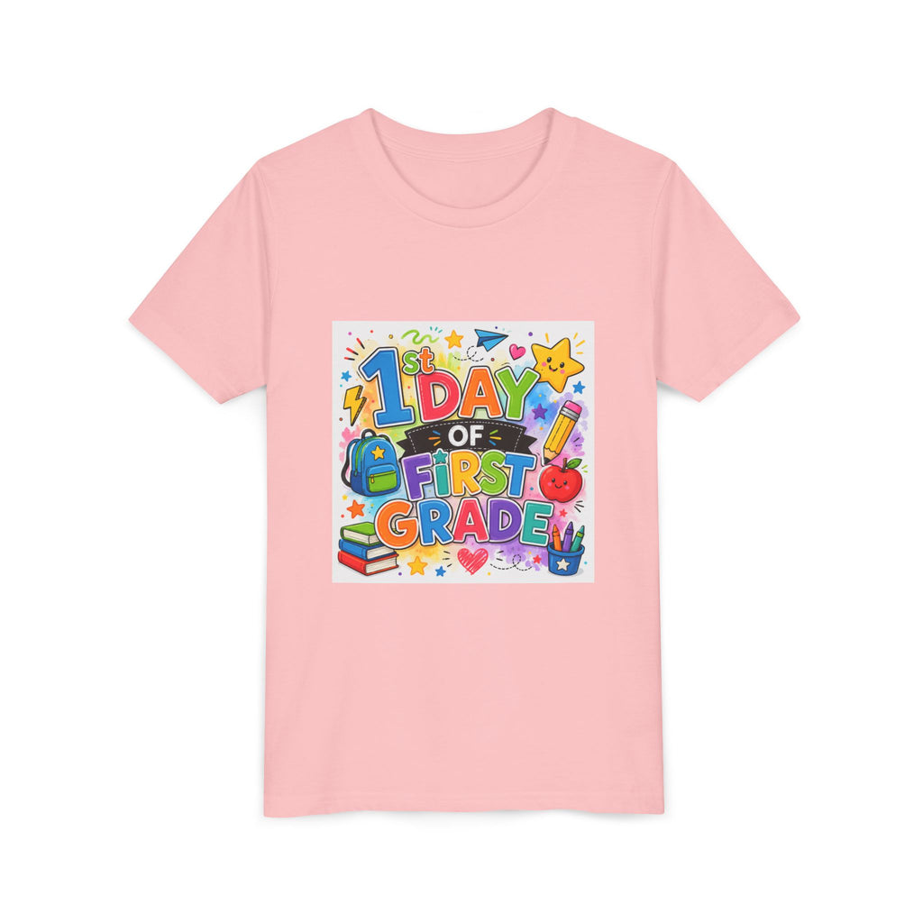 1st Day of First Grade Youth Tee — Colorful Back-to-School Kids Shirt