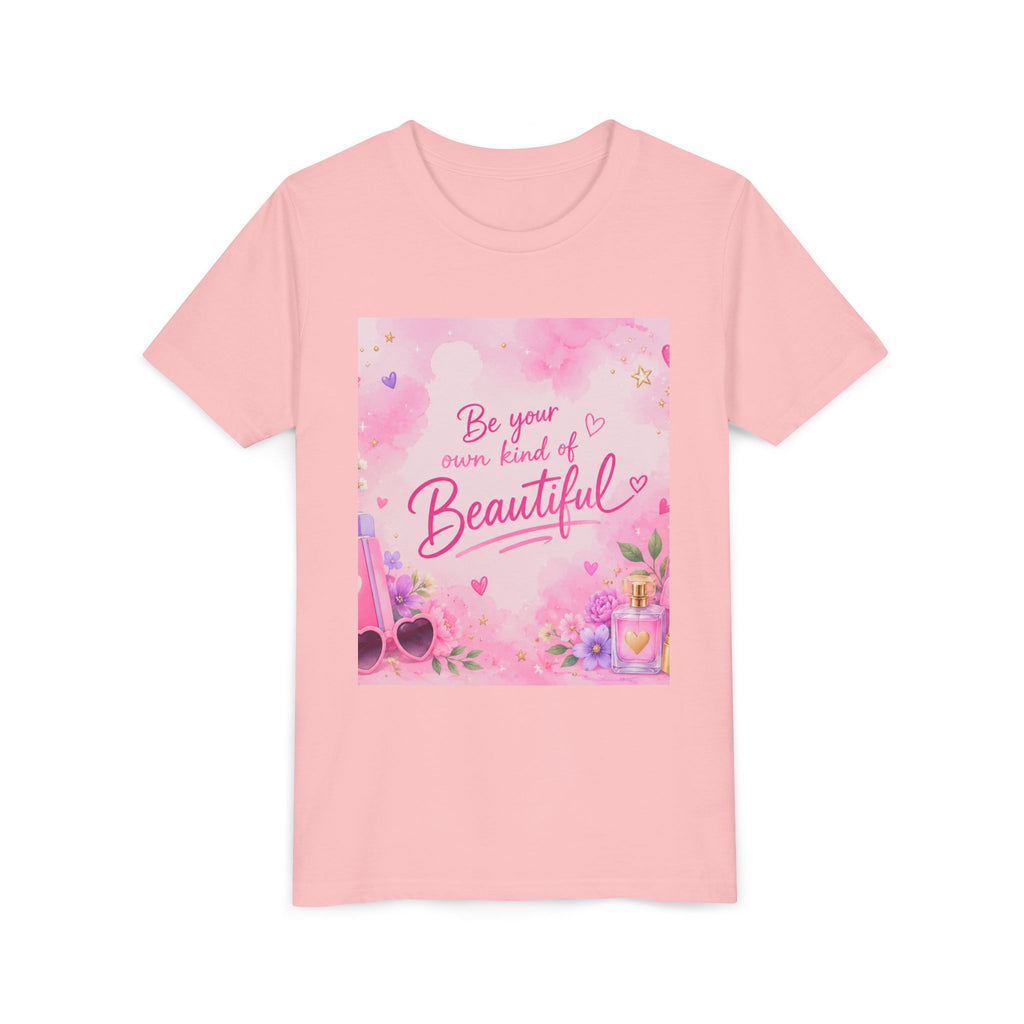 Youth Tee — “Be Your Own Kind of Beautiful” Pink Floral Graphic