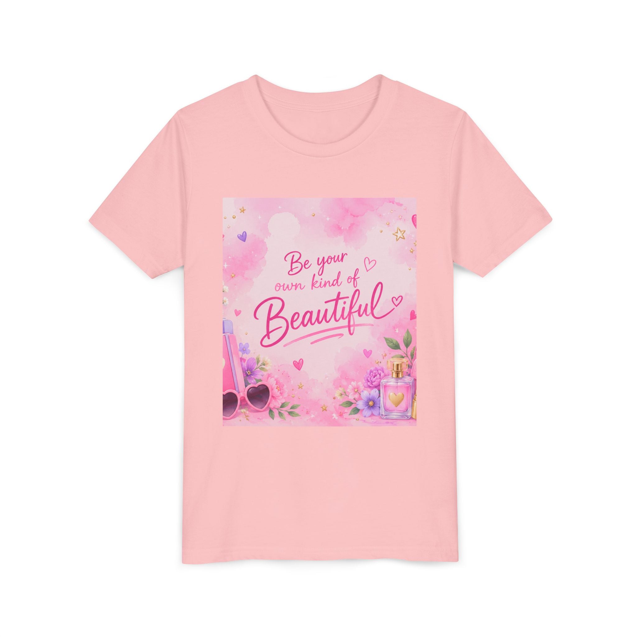 Youth Tee — “Be Your Own Kind of Beautiful” Pink Floral Graphic