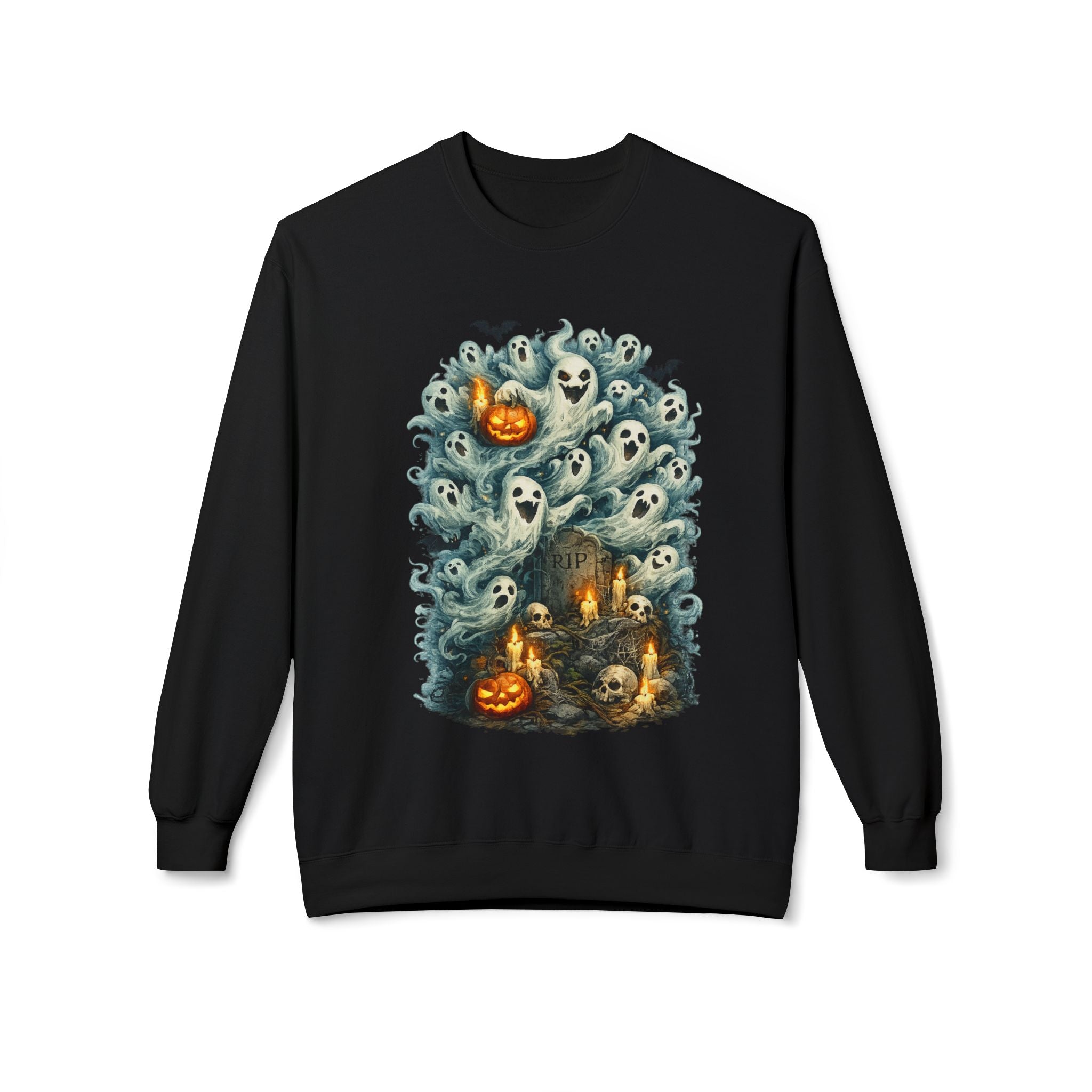 Halloween Ghost Crewneck Sweatshirt — Cute Haunted Pumpkin & Spirits Graphic