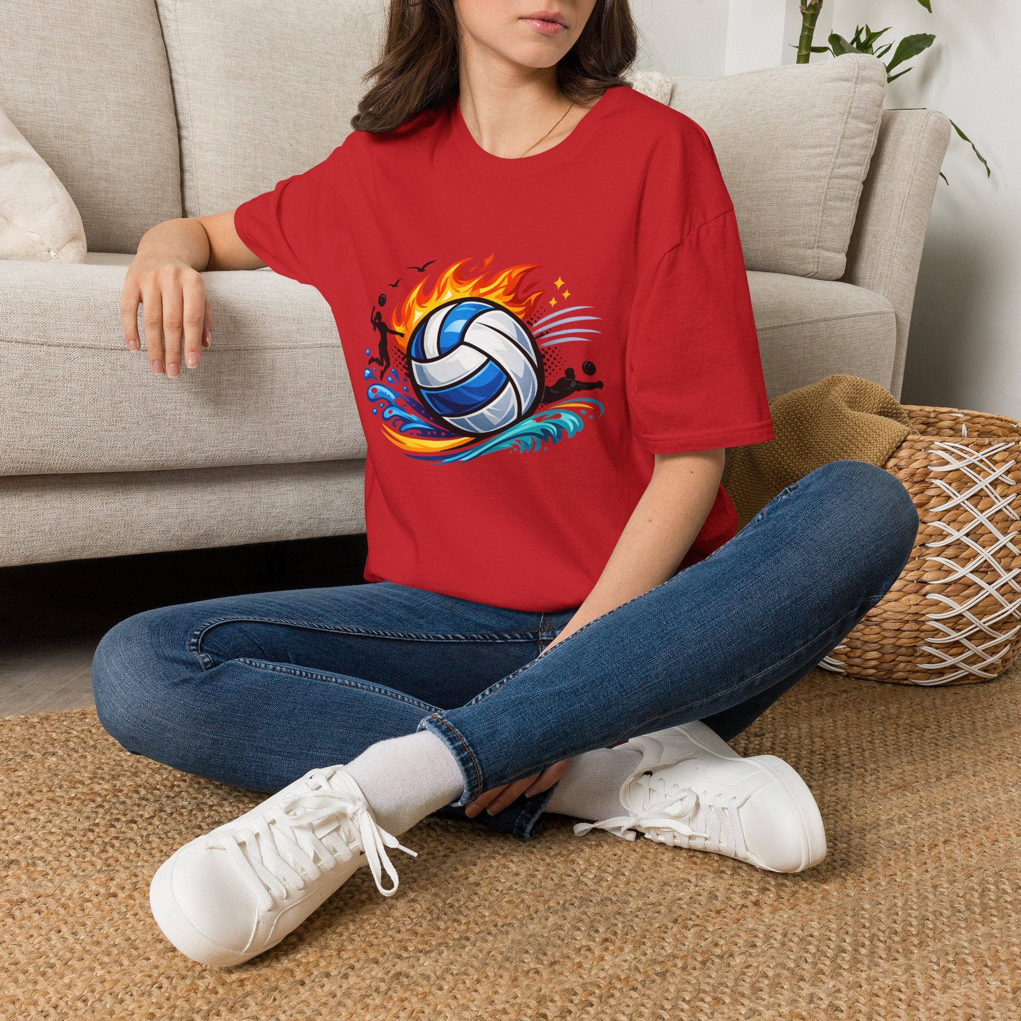 Volleyball Flame Graphic T-Shirt — Beach & Indoor Player Tee