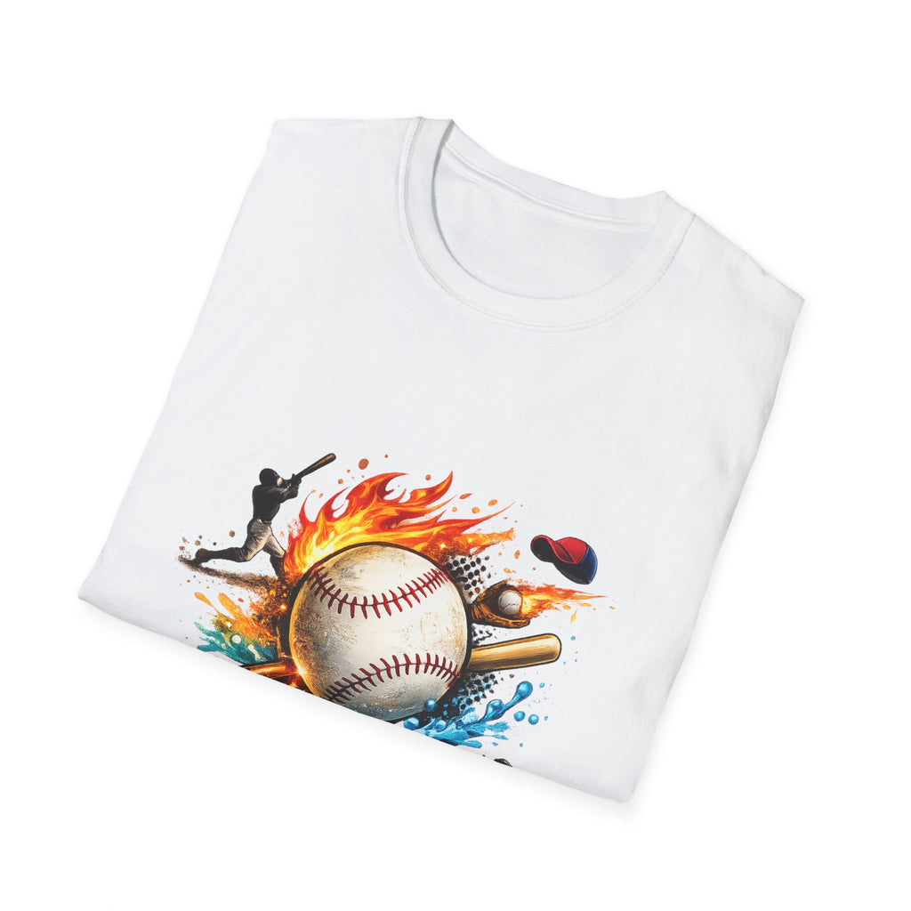 Baseball Inferno T-Shirt — Flaming Ball & Players Graphic Baseball Tee