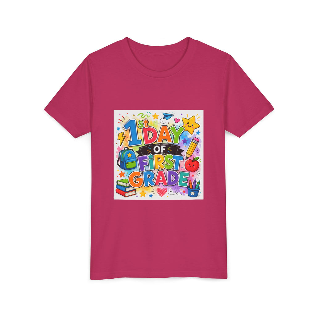 1st Day of First Grade Youth Tee — Colorful Back-to-School Kids Shirt