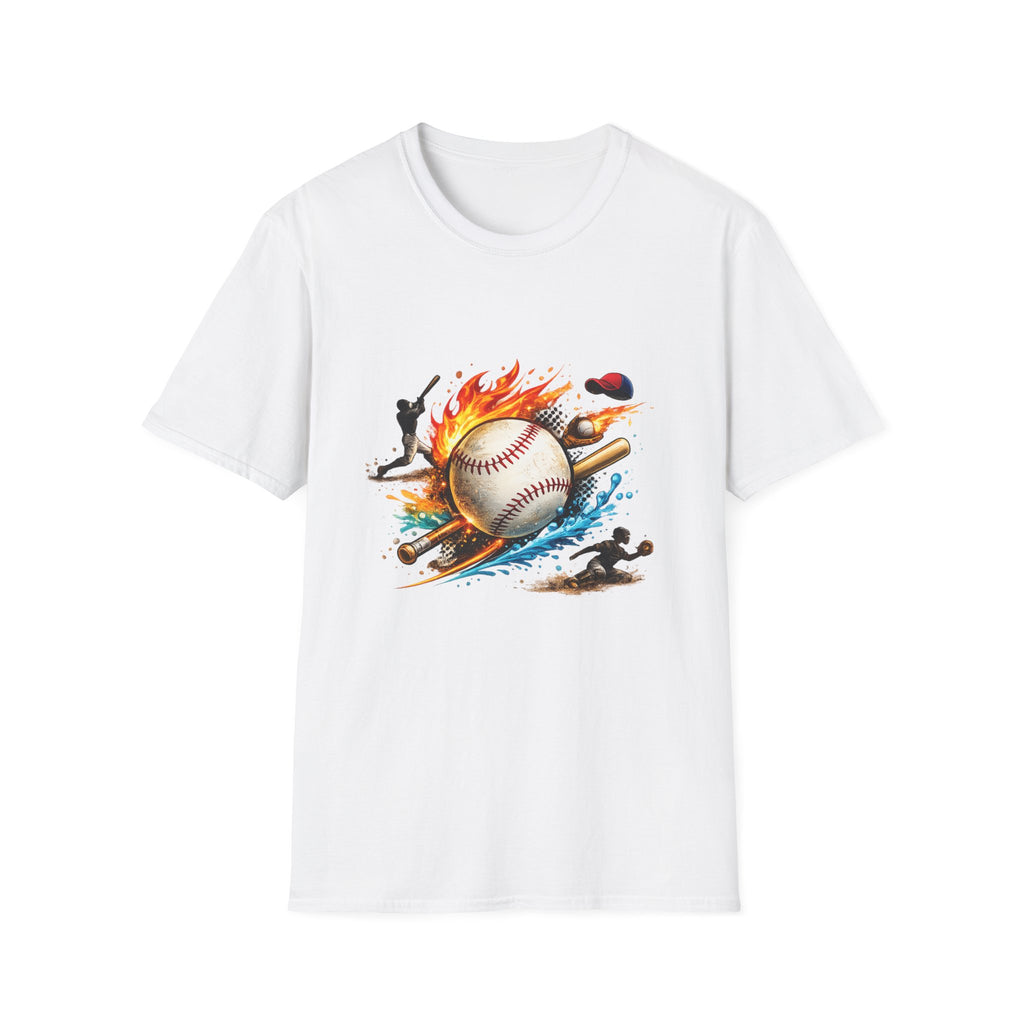 Baseball Inferno T-Shirt — Flaming Ball & Players Graphic Baseball Tee