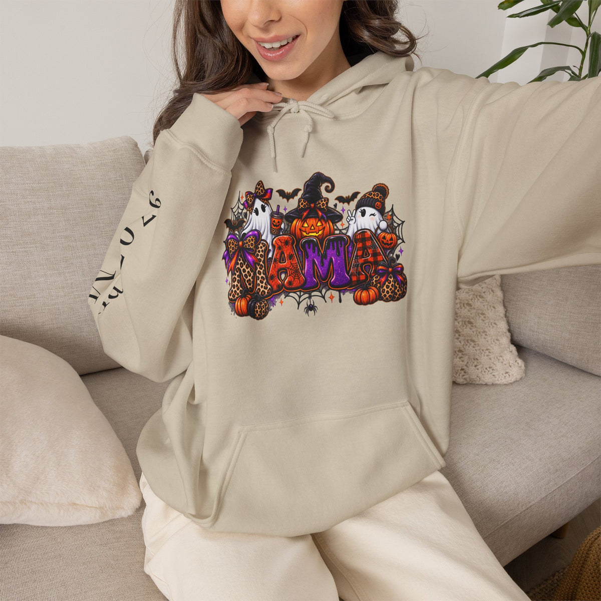 Halloween Mama Hoodie — Cute Spooky Pumpkin & Cat Graphic Sweatshirt (Mama 2026)
