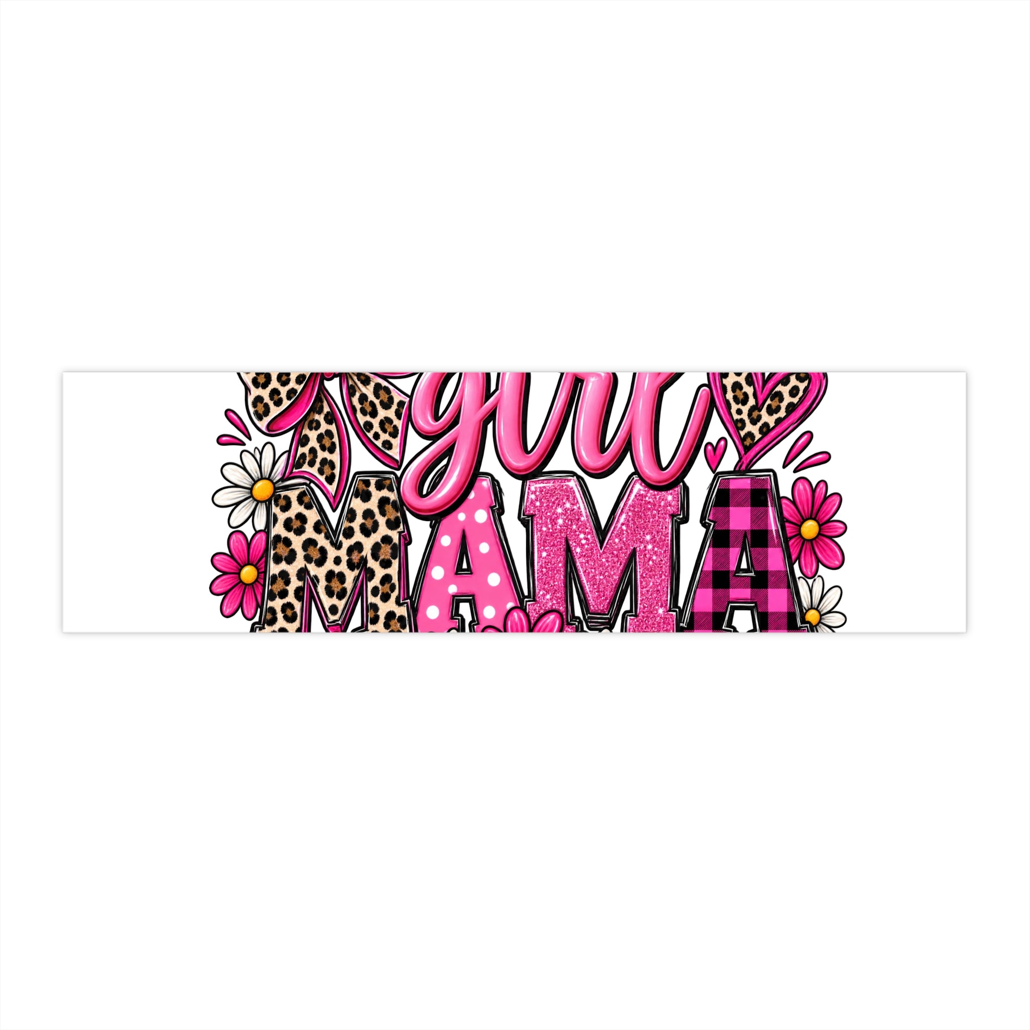 Girl Mama Bumper Sticker — Pink Leopard, Plaid & Floral Car Decal