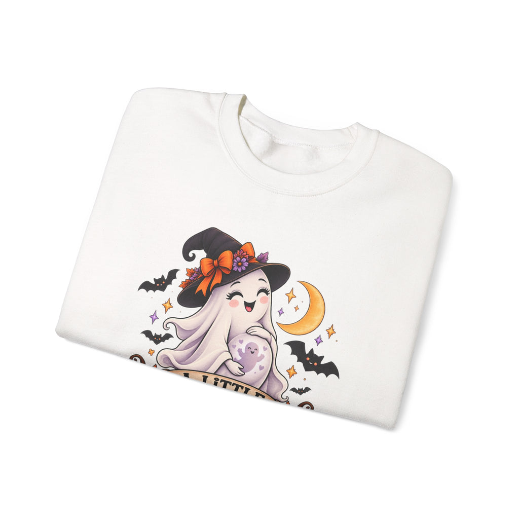Halloween Maternity Sweatshirt — "A Little Boo Is Due" Ghost Mom Crewneck
