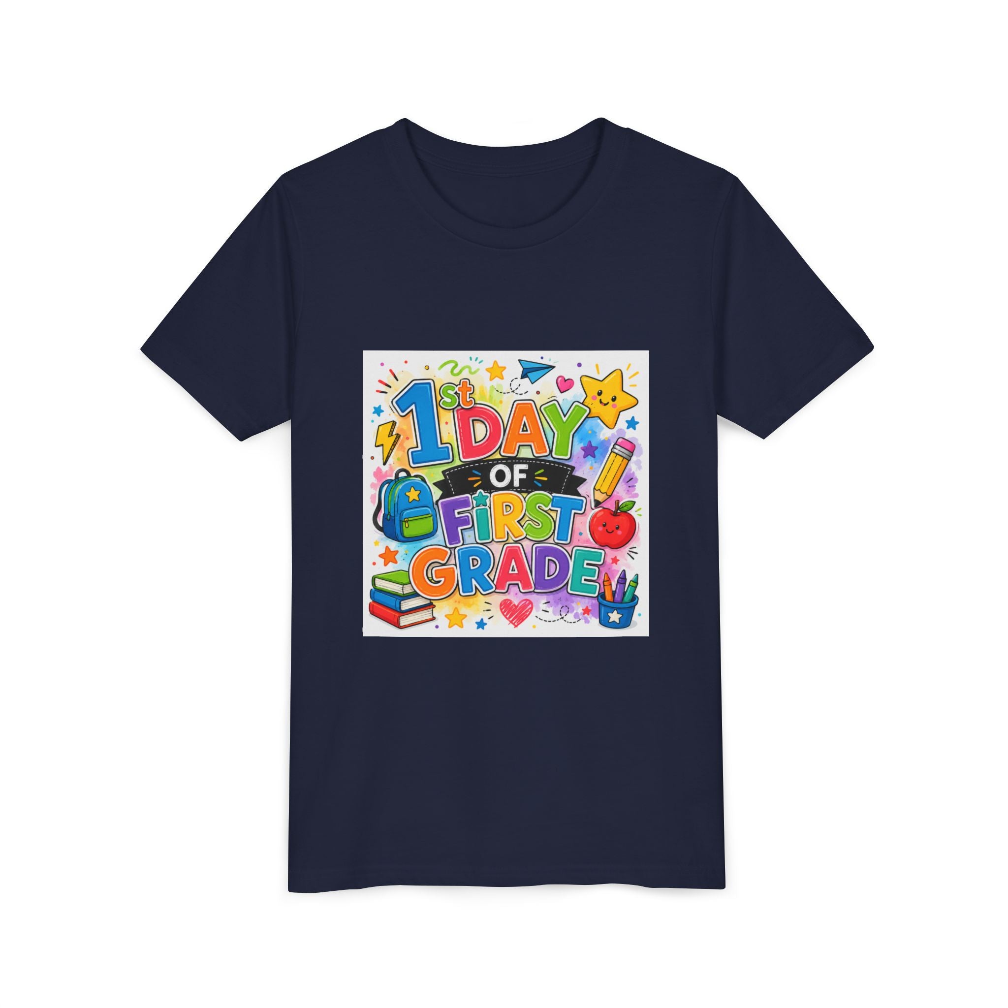 1st Day of First Grade Youth Tee — Colorful Back-to-School Kids Shirt