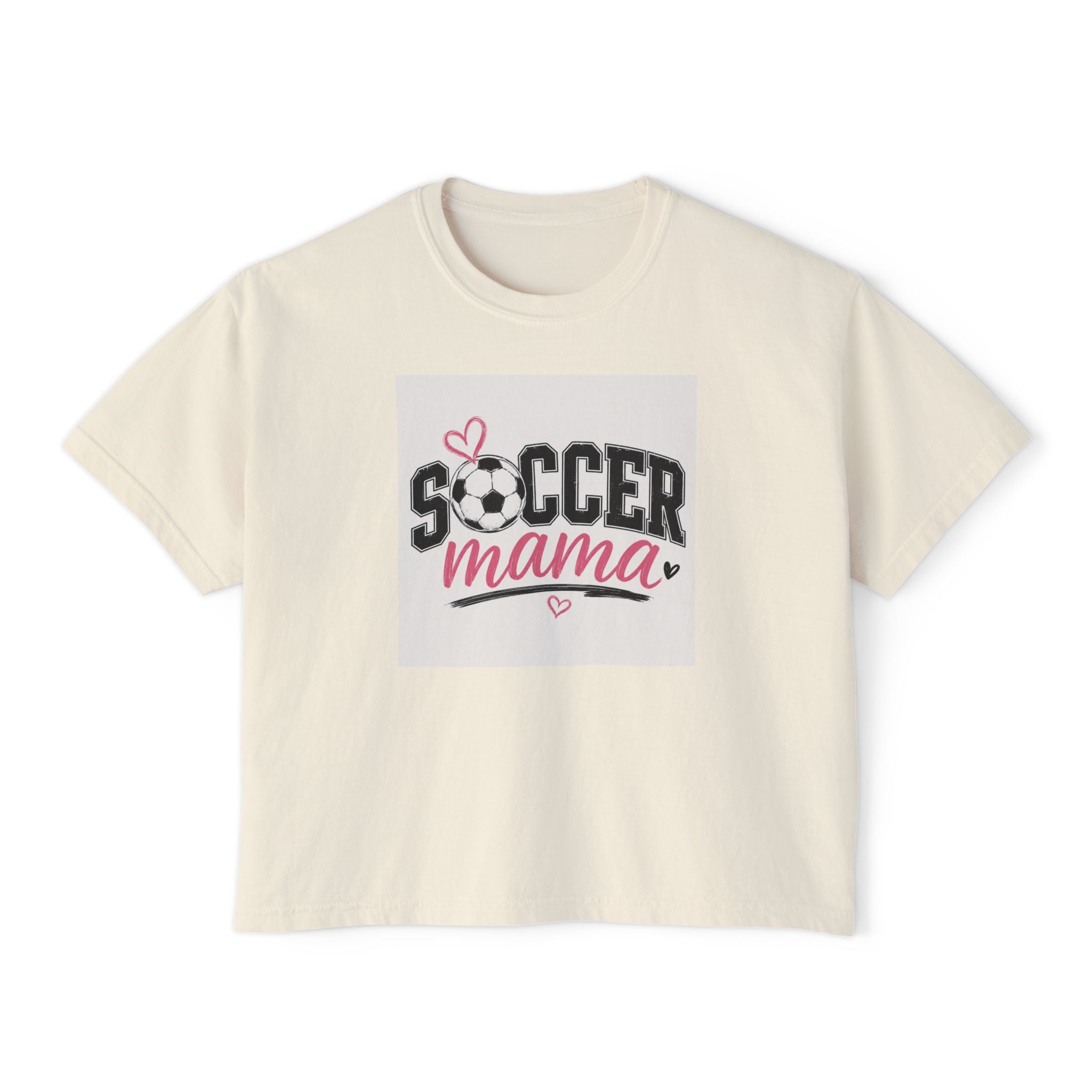 Soccer Mama Boxy Tee — Women's Soccer Mom Shirt with Heart Soccer Ball