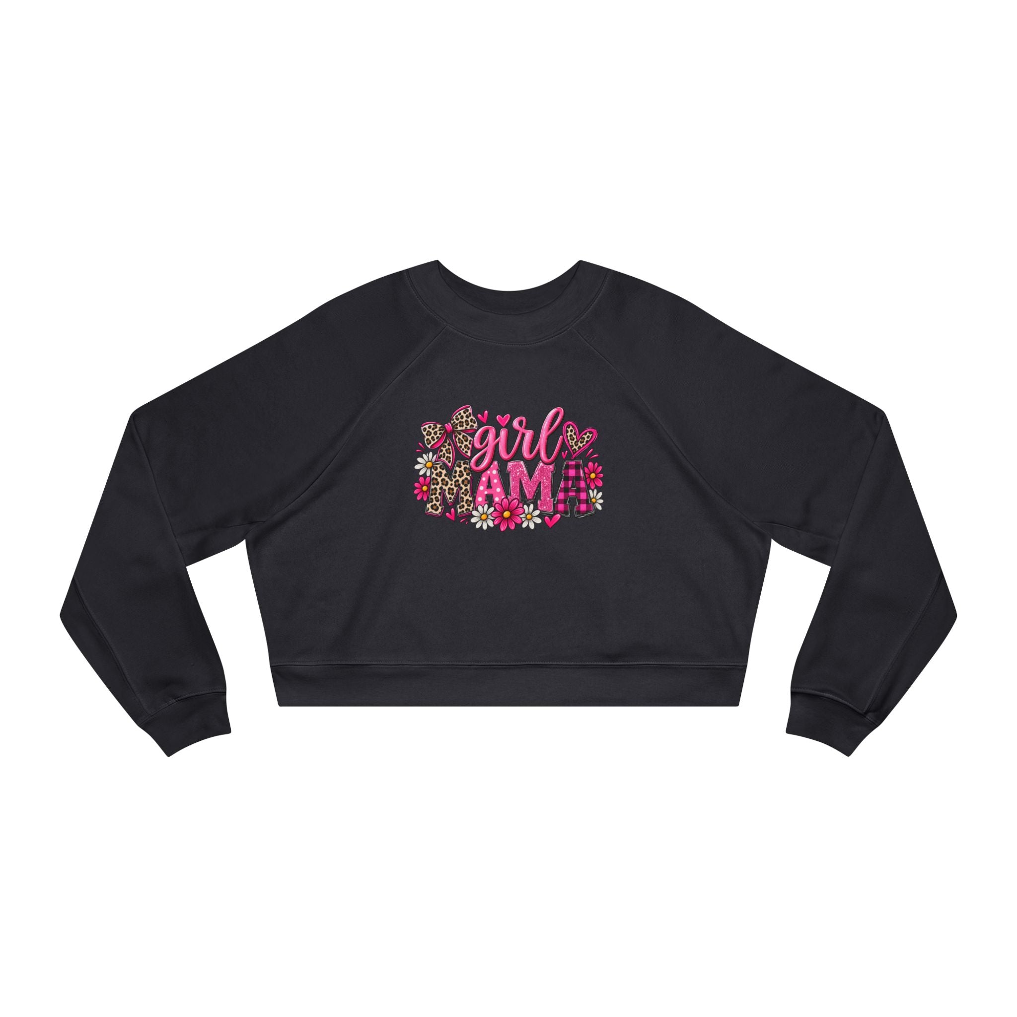 Cropped Pullover - "Girl I Am" Floral Graphic Fleece