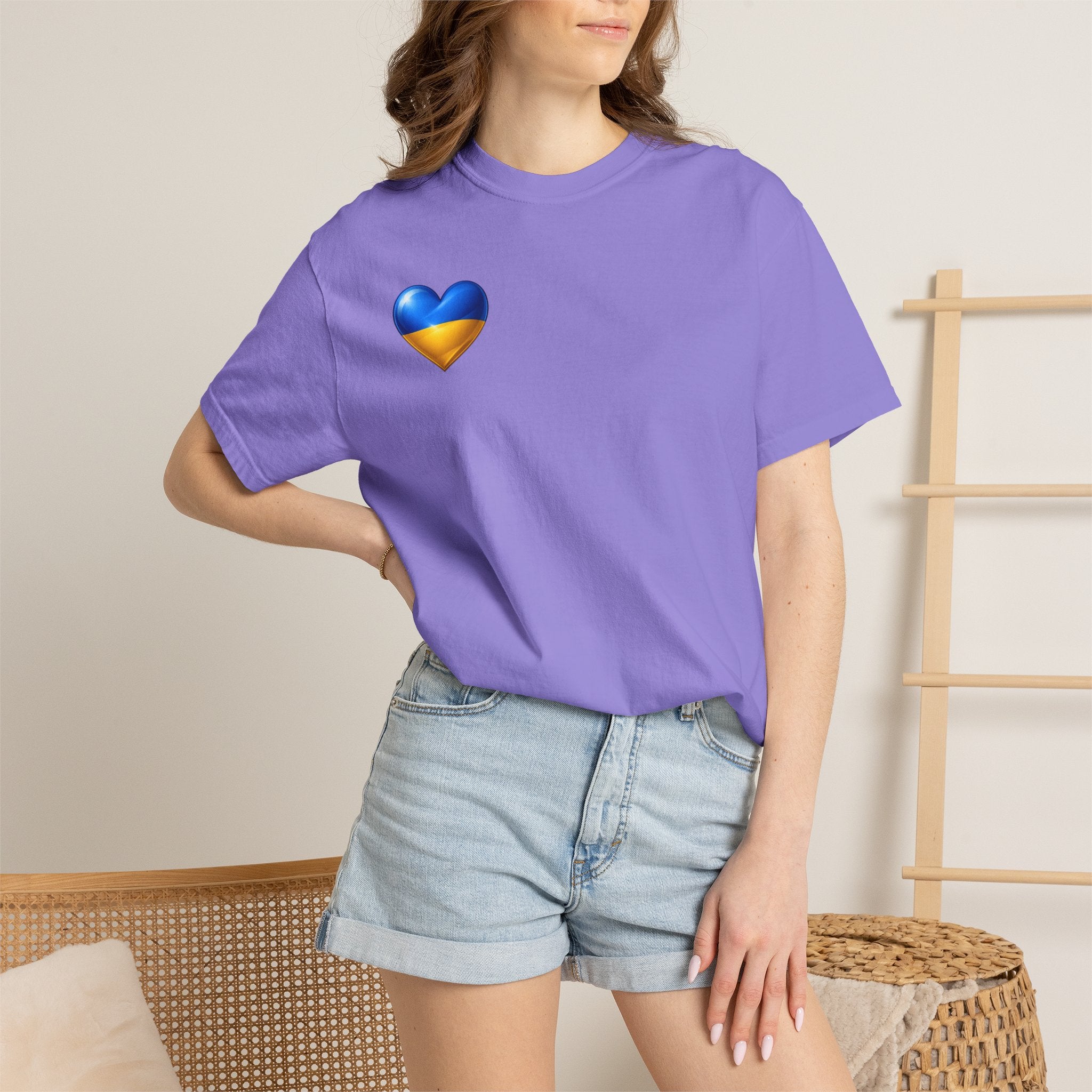 T-Shirt — USA & Ukraine Flag Heart Graphic Tee (Back Flag Image)