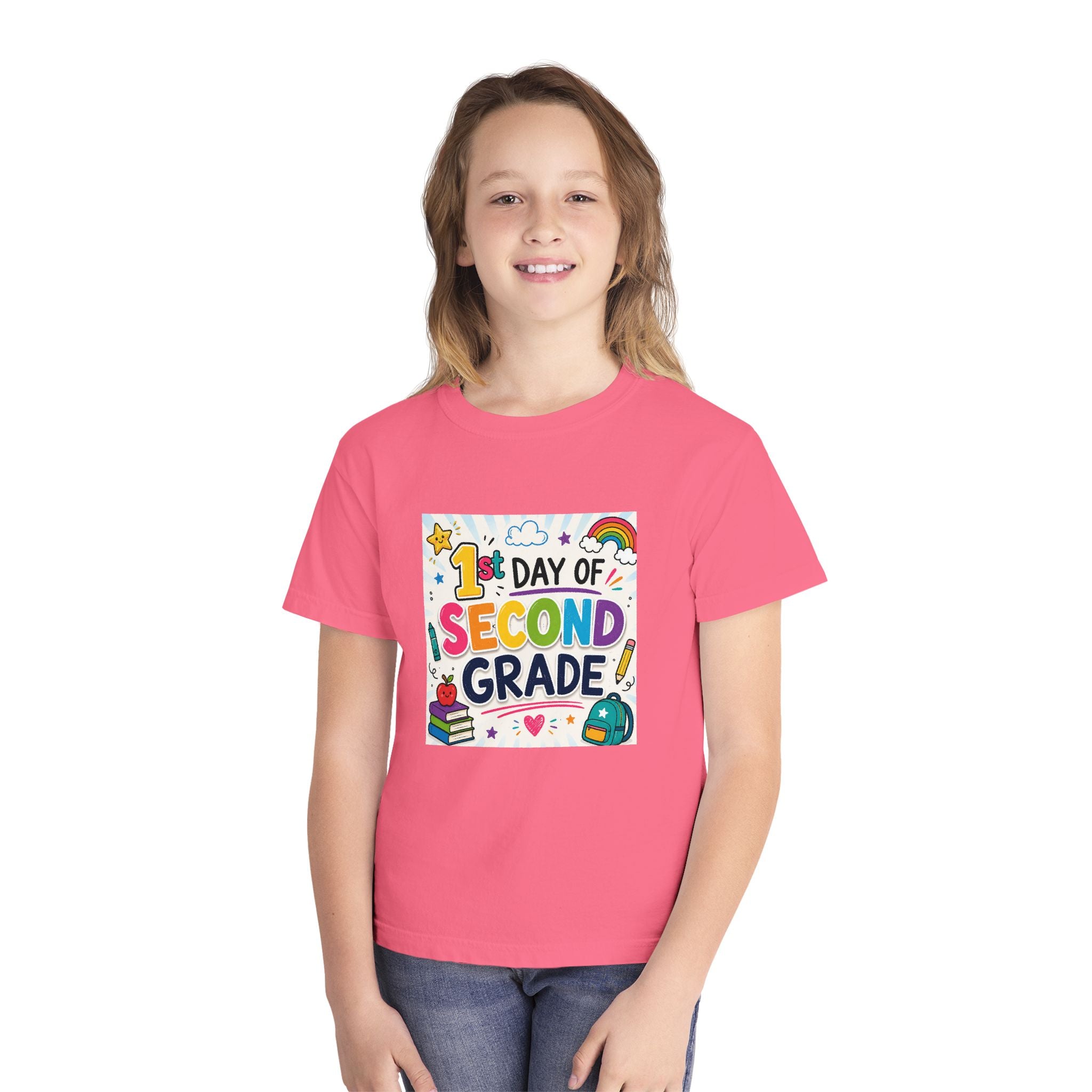 Youth Tee — "1st Day of Second Grade" Colorful Back-to-School Shirt