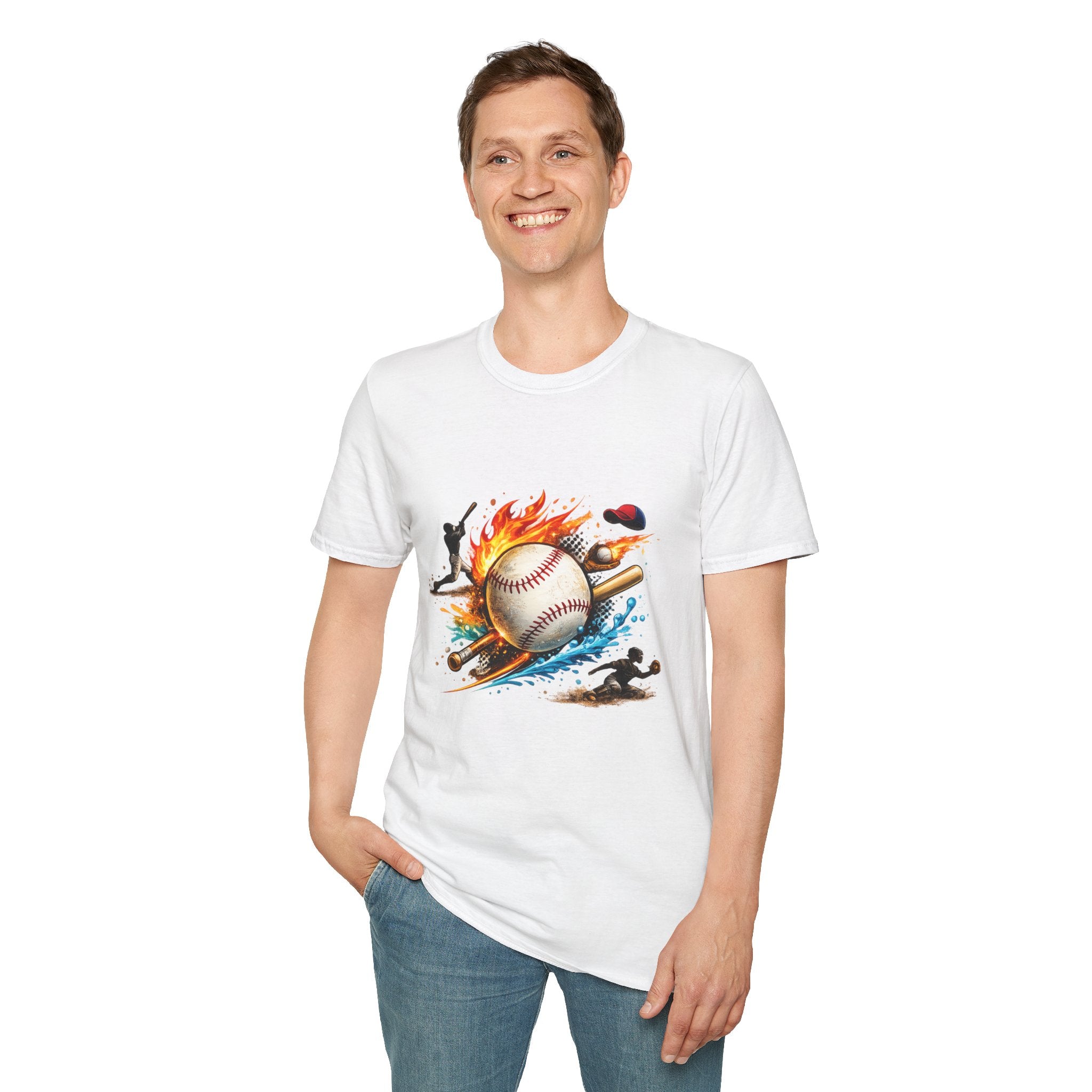 Baseball Inferno T-Shirt — Flaming Ball & Players Graphic Baseball Tee