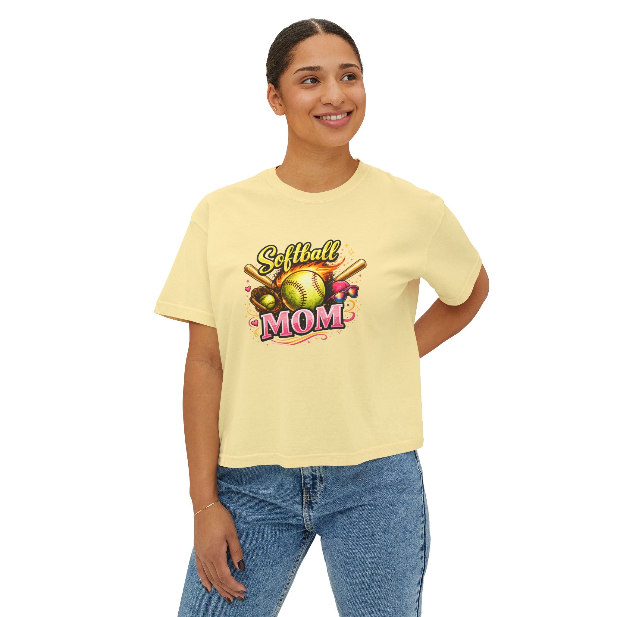 Softball Mom Boxy Tee — Cute Retro Softball Graphic for Baseball Moms