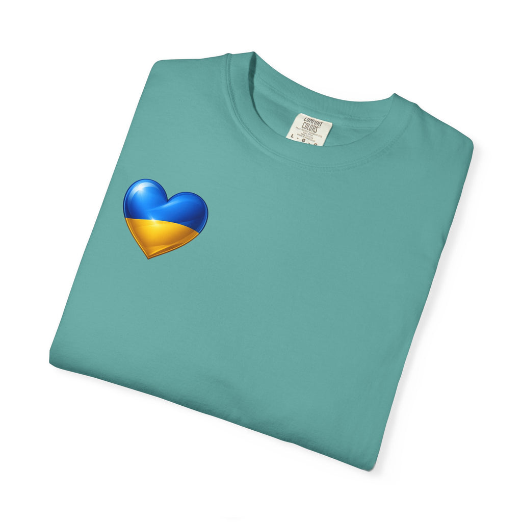 T-Shirt — USA & Ukraine Flag Heart Graphic Tee (Back Flag Image)