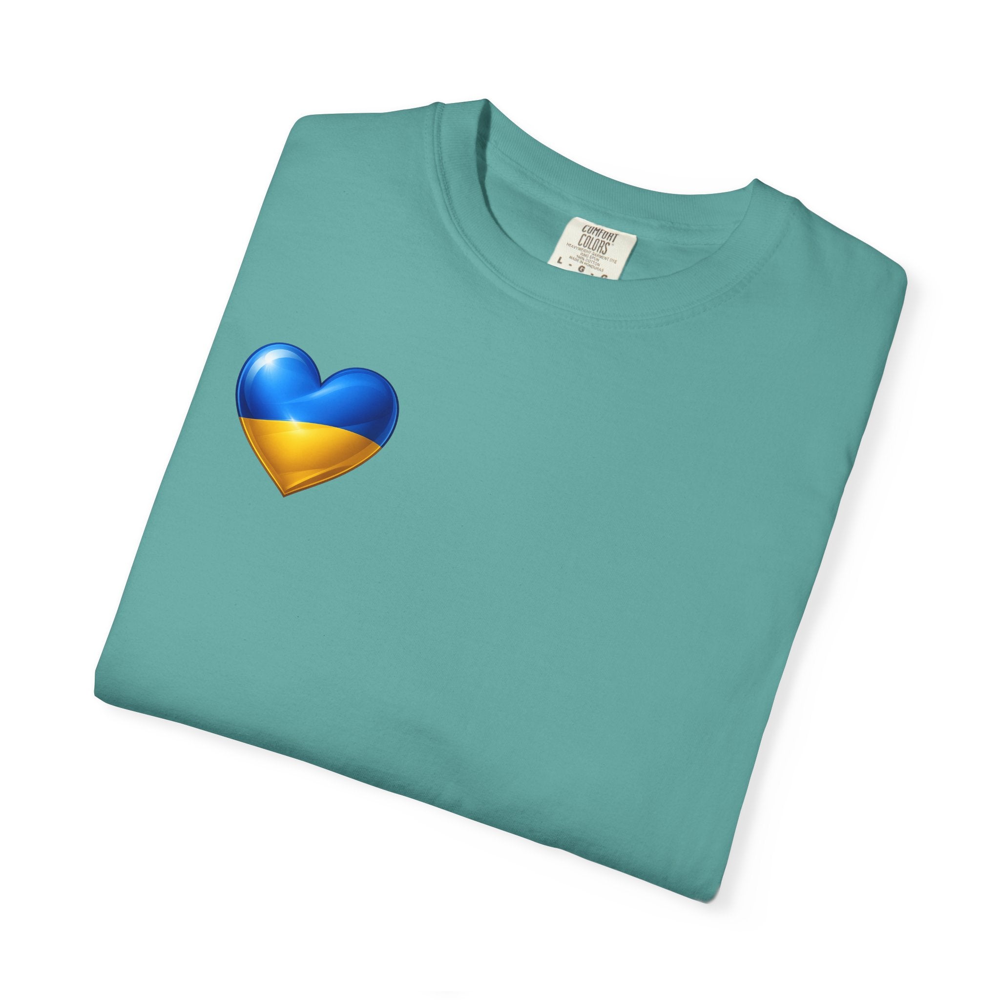 T-Shirt — USA & Ukraine Flag Heart Graphic Tee (Back Flag Image)