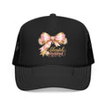 Blessed Mama Trucker Hat — Pink Ribbon Floral Mom Cap