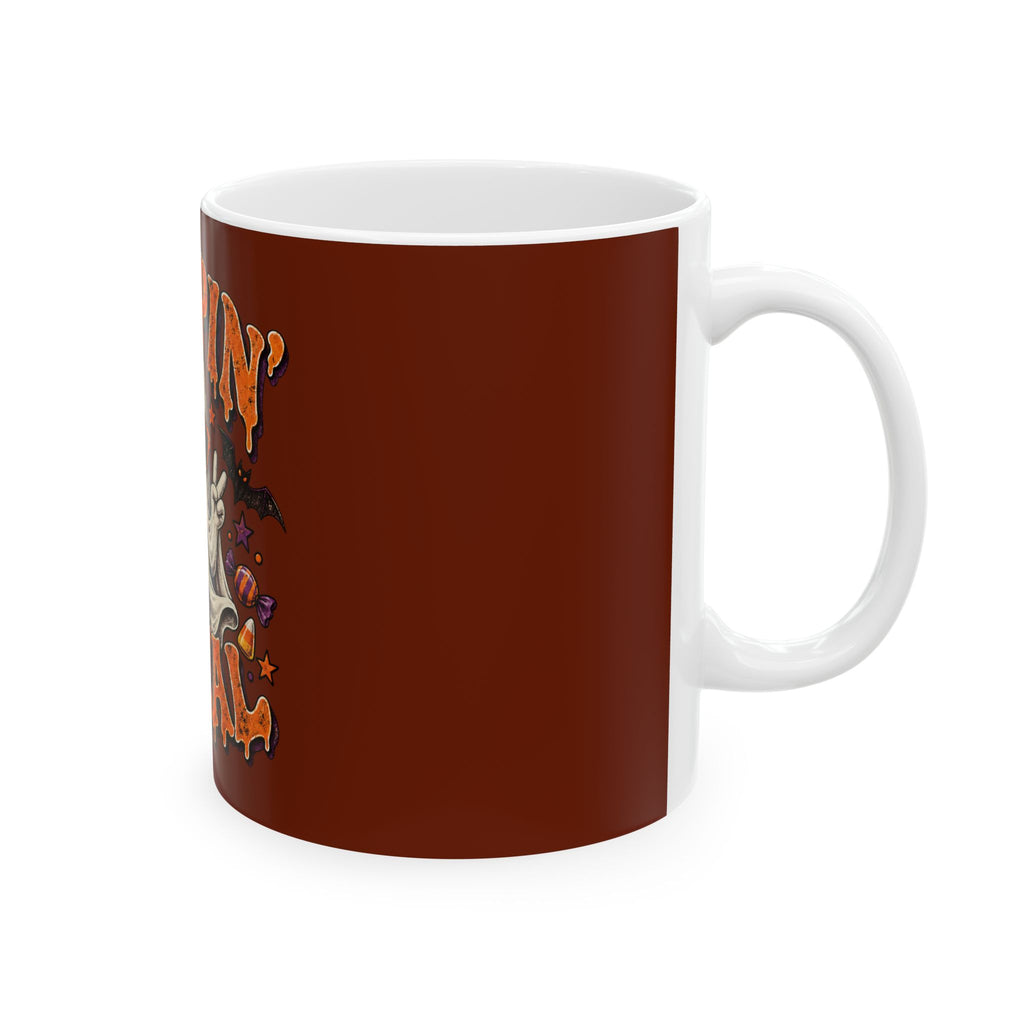 Halloween 'Creepin' It Real' Ceramic Mug — Funny Ghost Pumpkin Coffee Cup (11oz, 15oz)