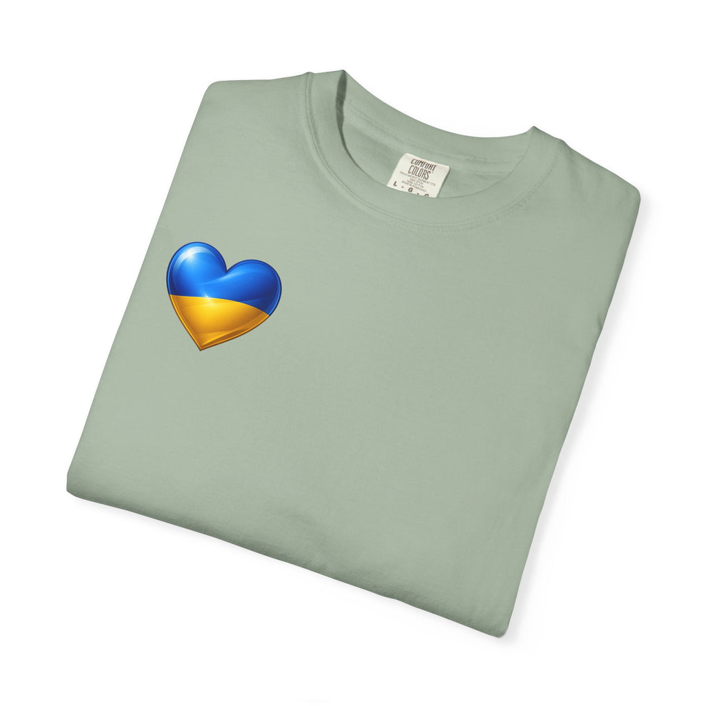 T-Shirt — USA & Ukraine Flag Heart Graphic Tee (Back Flag Image)