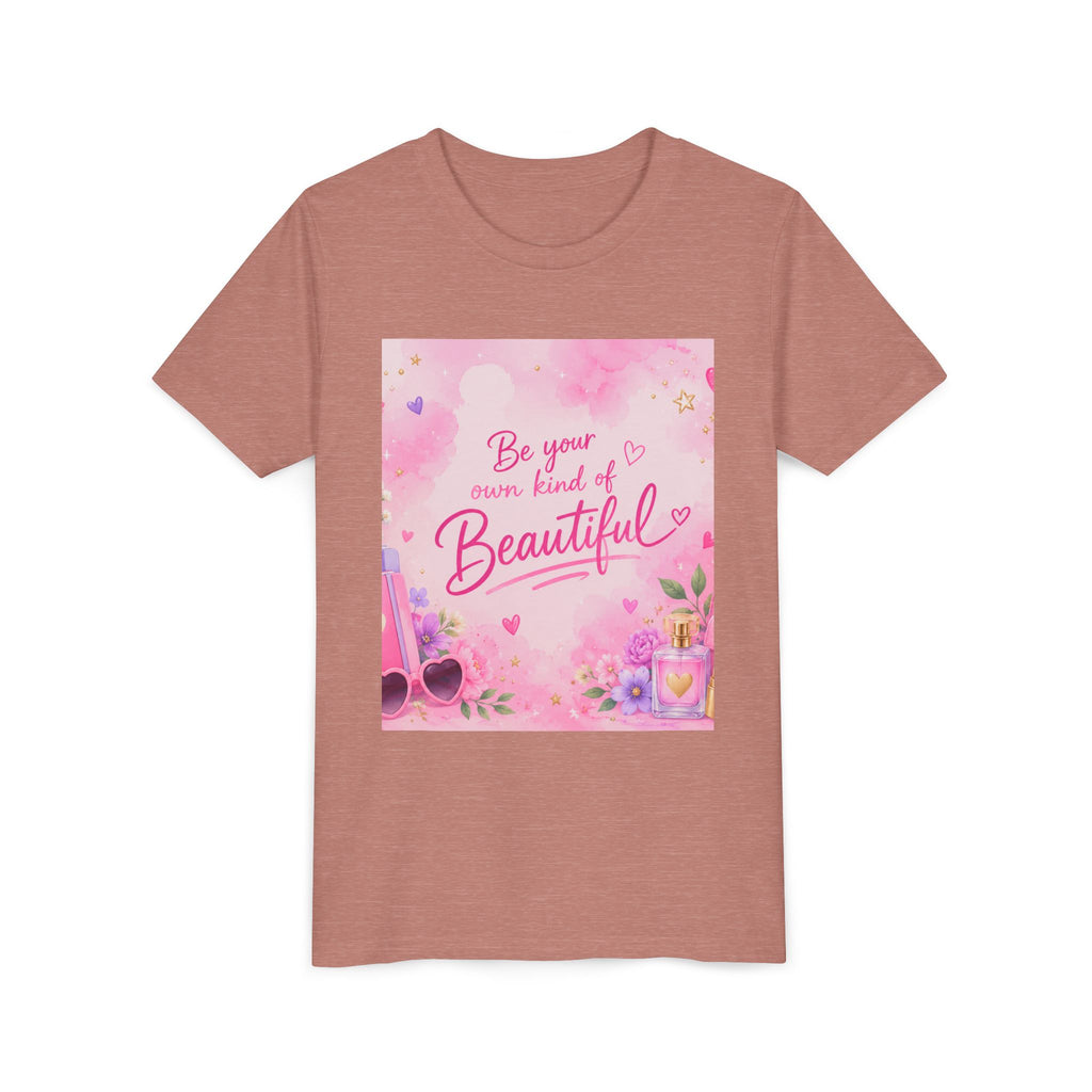 Youth Tee — “Be Your Own Kind of Beautiful” Pink Floral Graphic