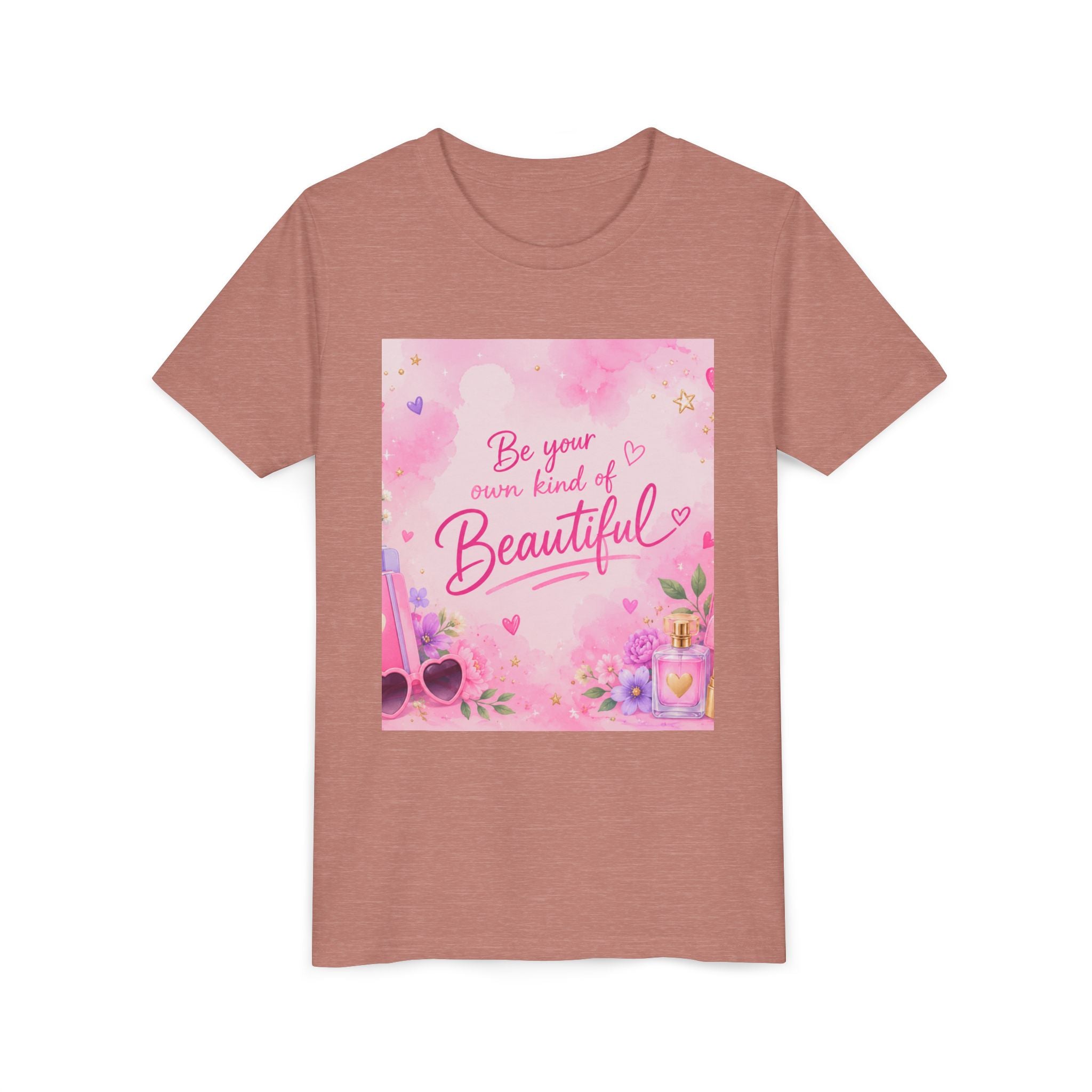 Youth Tee — “Be Your Own Kind of Beautiful” Pink Floral Graphic